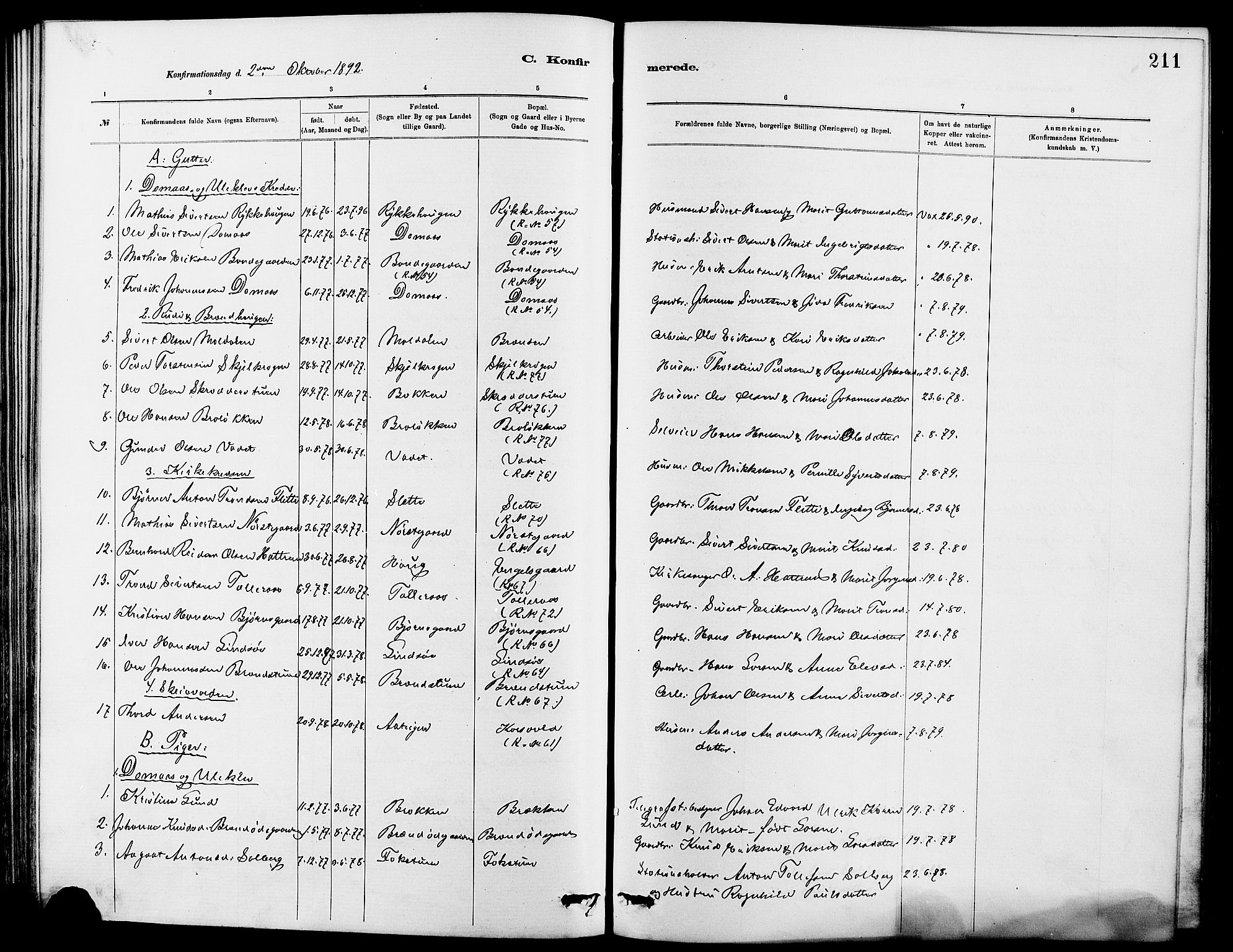 Dovre prestekontor, SAH/PREST-066/H/Ha/Hab/L0002: Parish register (copy) no. 2, 1881-1907, p. 211