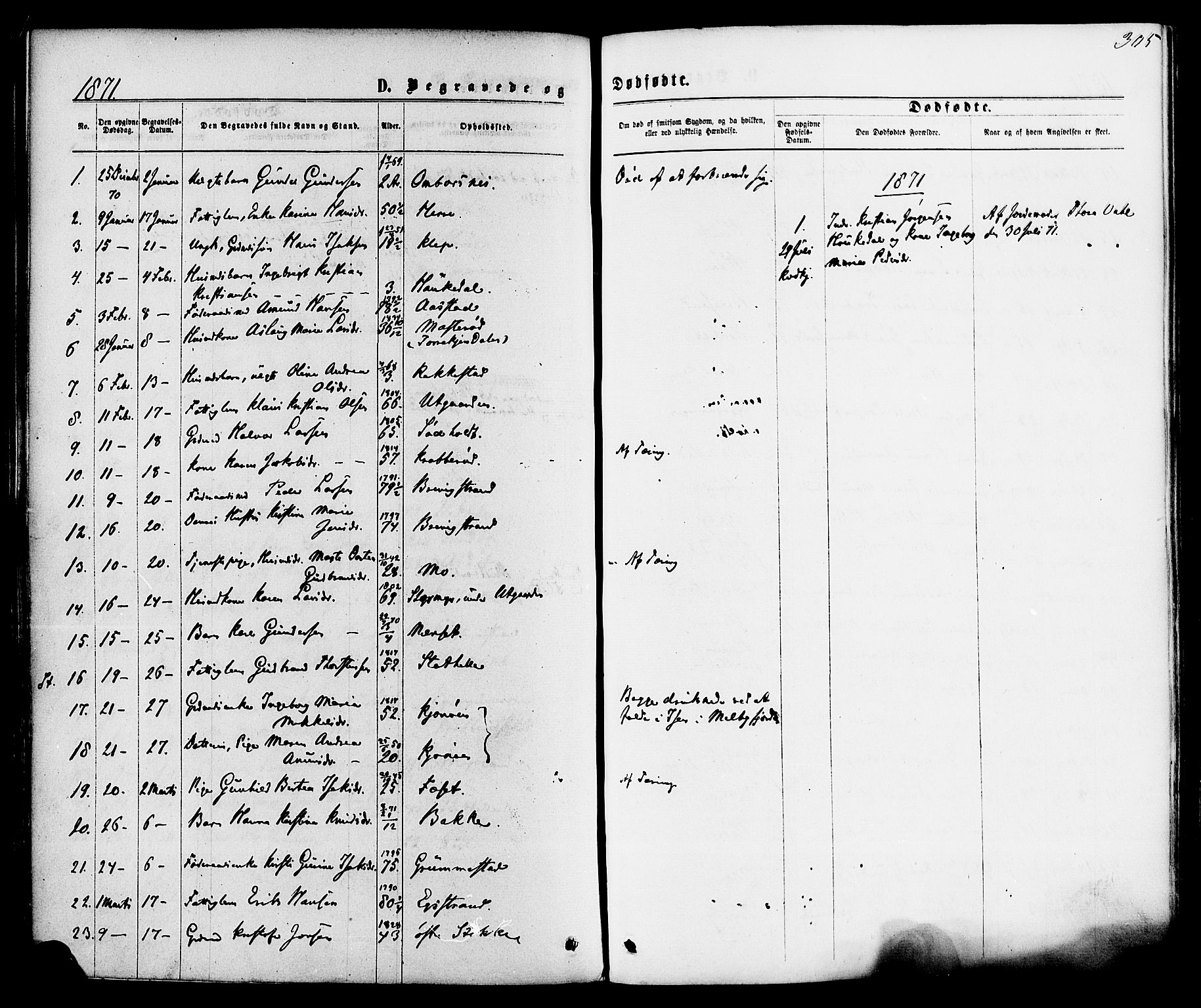 Bamble kirkebøker, SAKO/A-253/F/Fa/L0006: Parish register (official) no. I 6, 1869-1877, p. 305