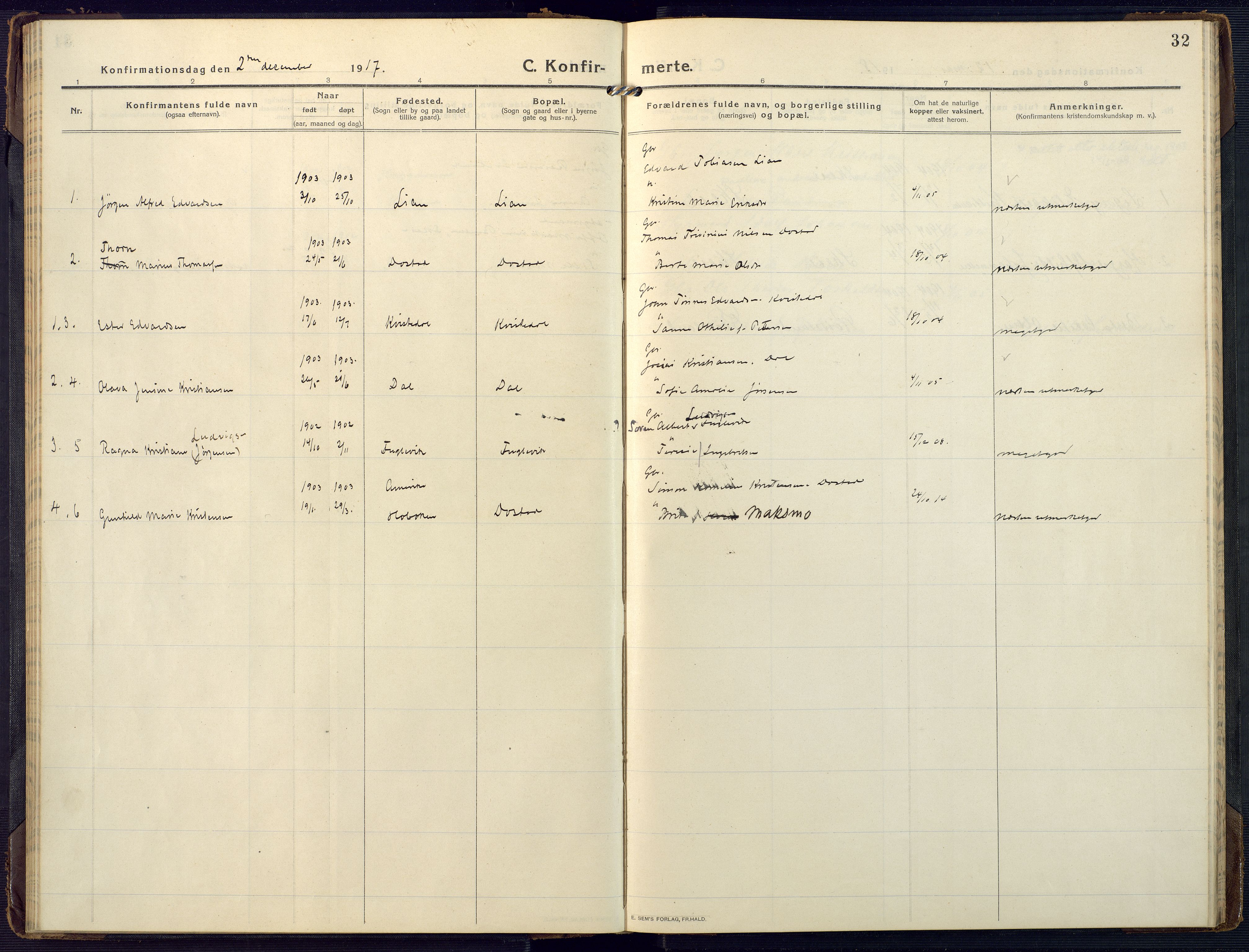 Mandal sokneprestkontor, SAK/1111-0030/F/Fa/Fab/L0003: Parish register (official) no. A 3, 1913-1933, p. 32