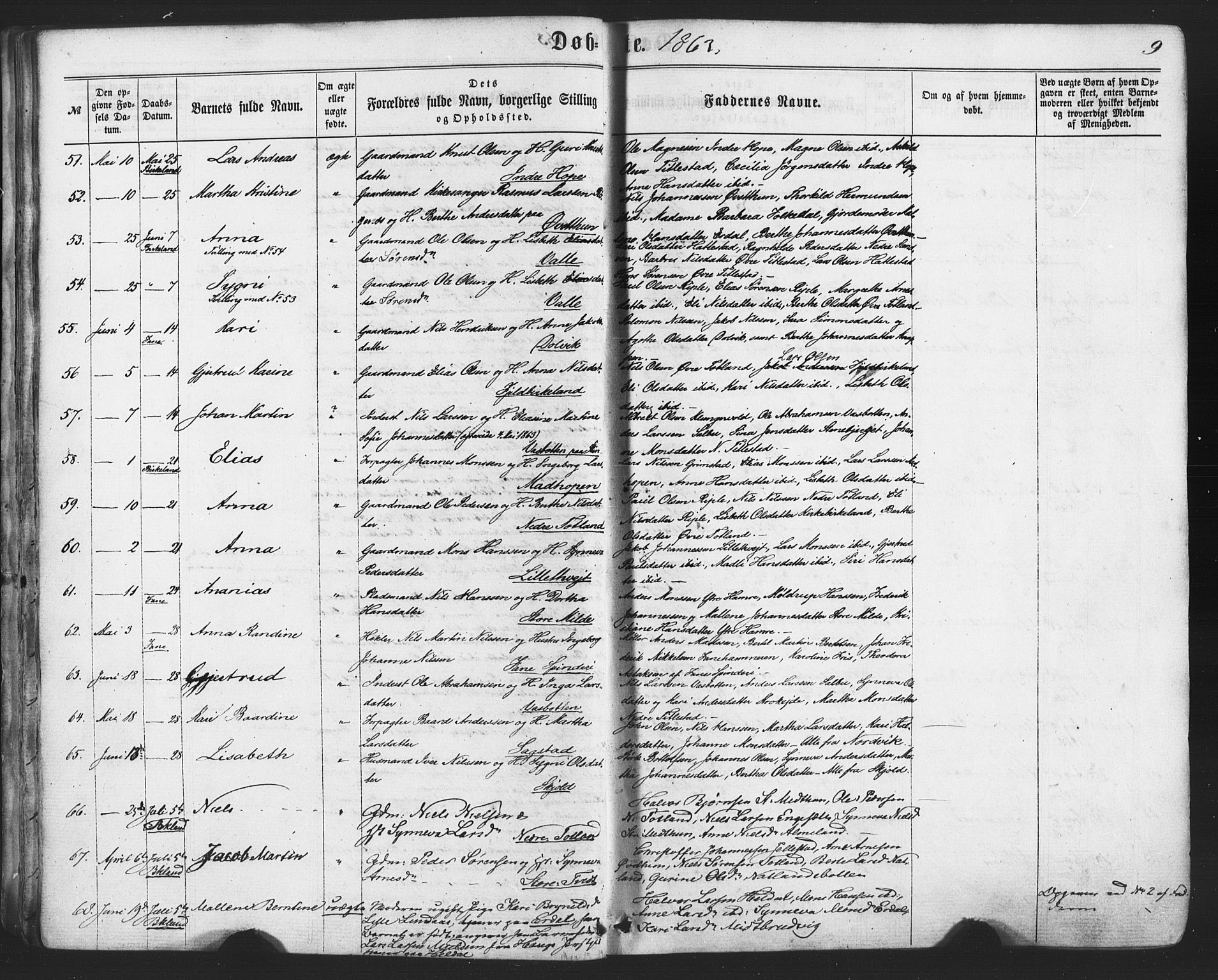 Fana Sokneprestembete, SAB/A-75101/H/Haa/Haaa/L0012: Parish register (official) no. A 12, 1862-1878, p. 9