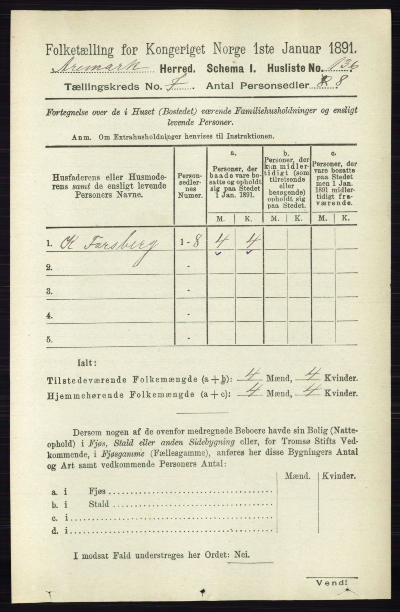 RA, 1891 census for 0118 Aremark, 1891, p. 3898