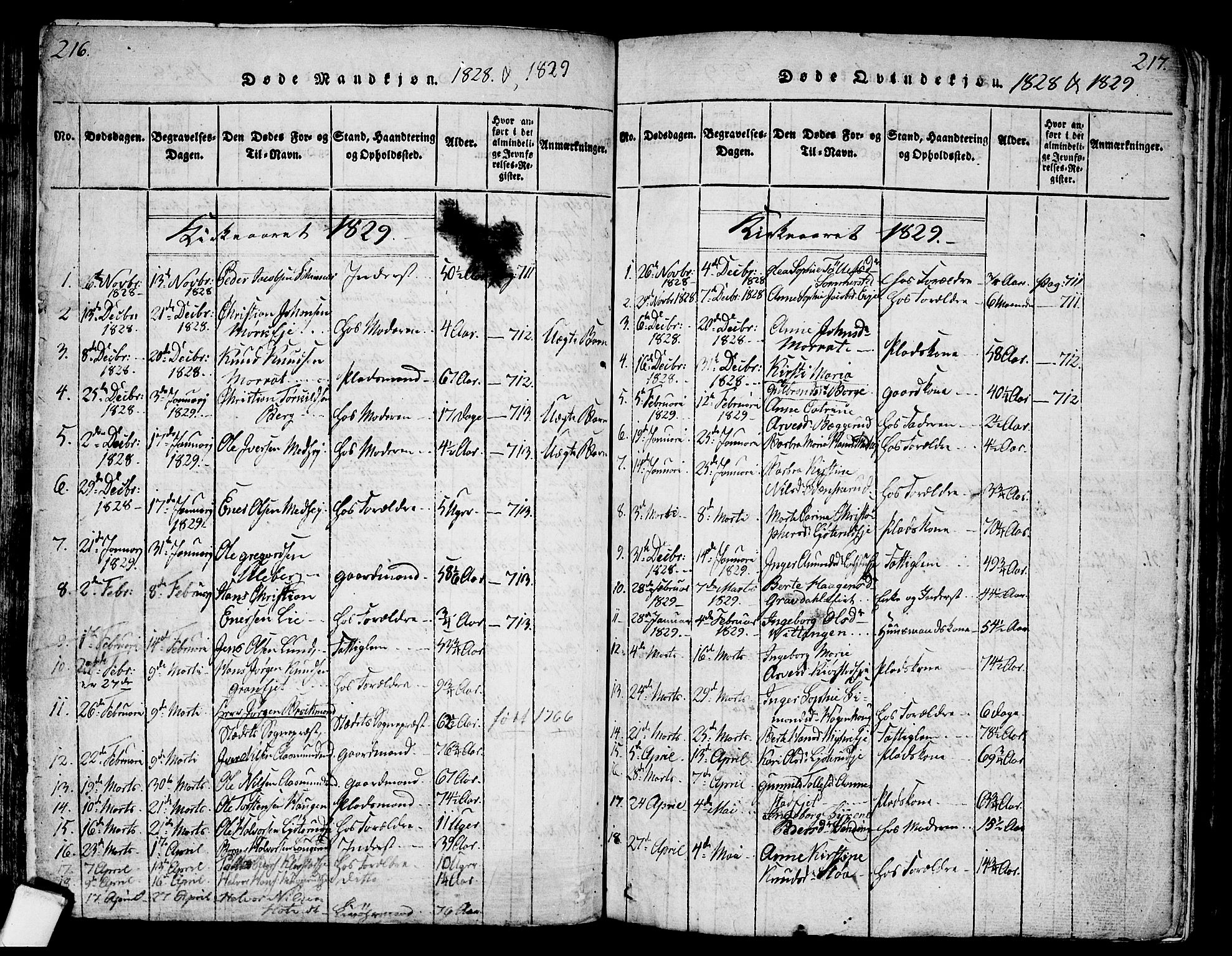 Sandsvær kirkebøker, AV/SAKO-A-244/G/Ga/L0003: Parish register (copy) no. I 3, 1817-1839, p. 216-217