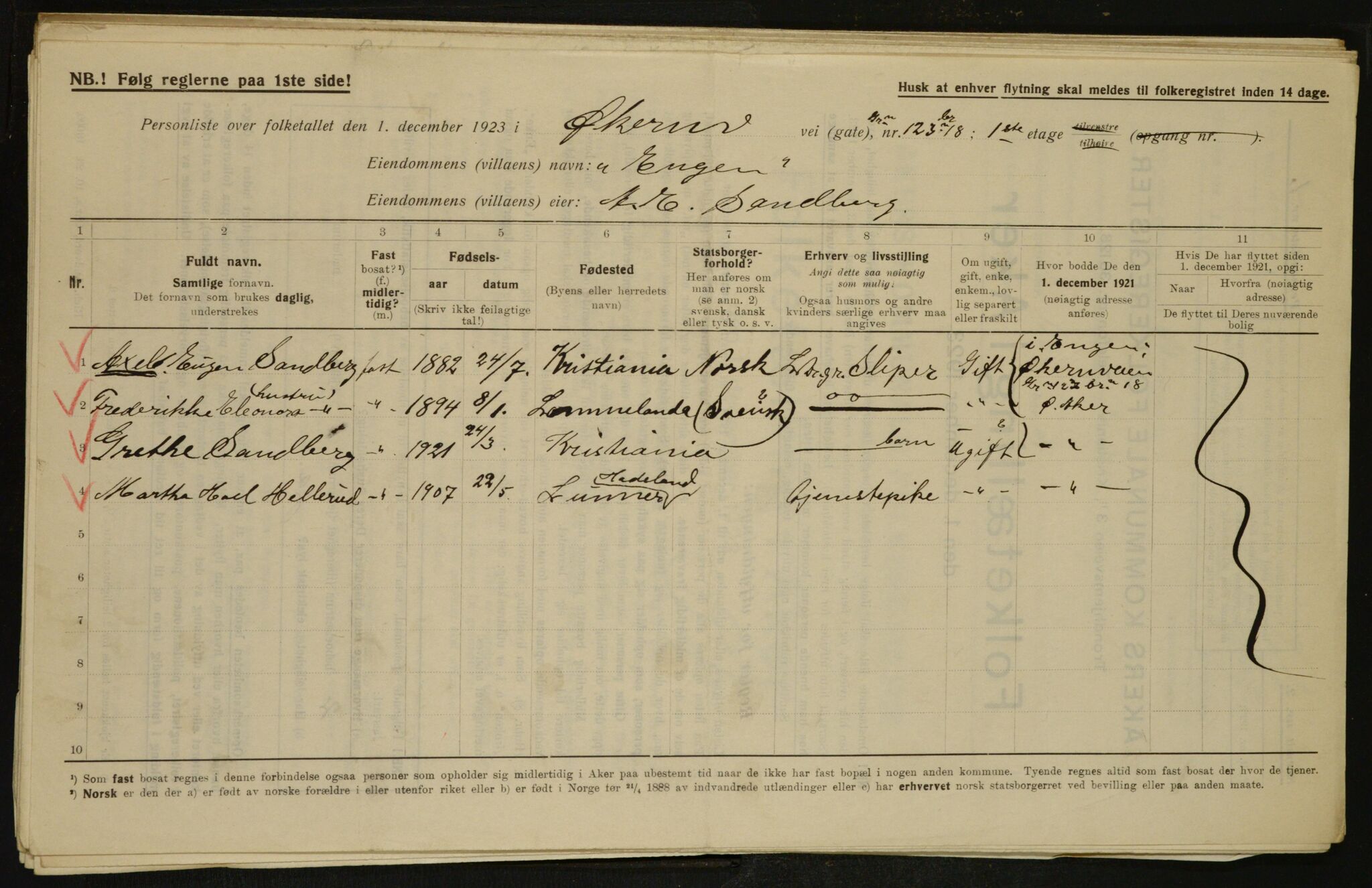 , Municipal Census 1923 for Aker, 1923, p. 35195