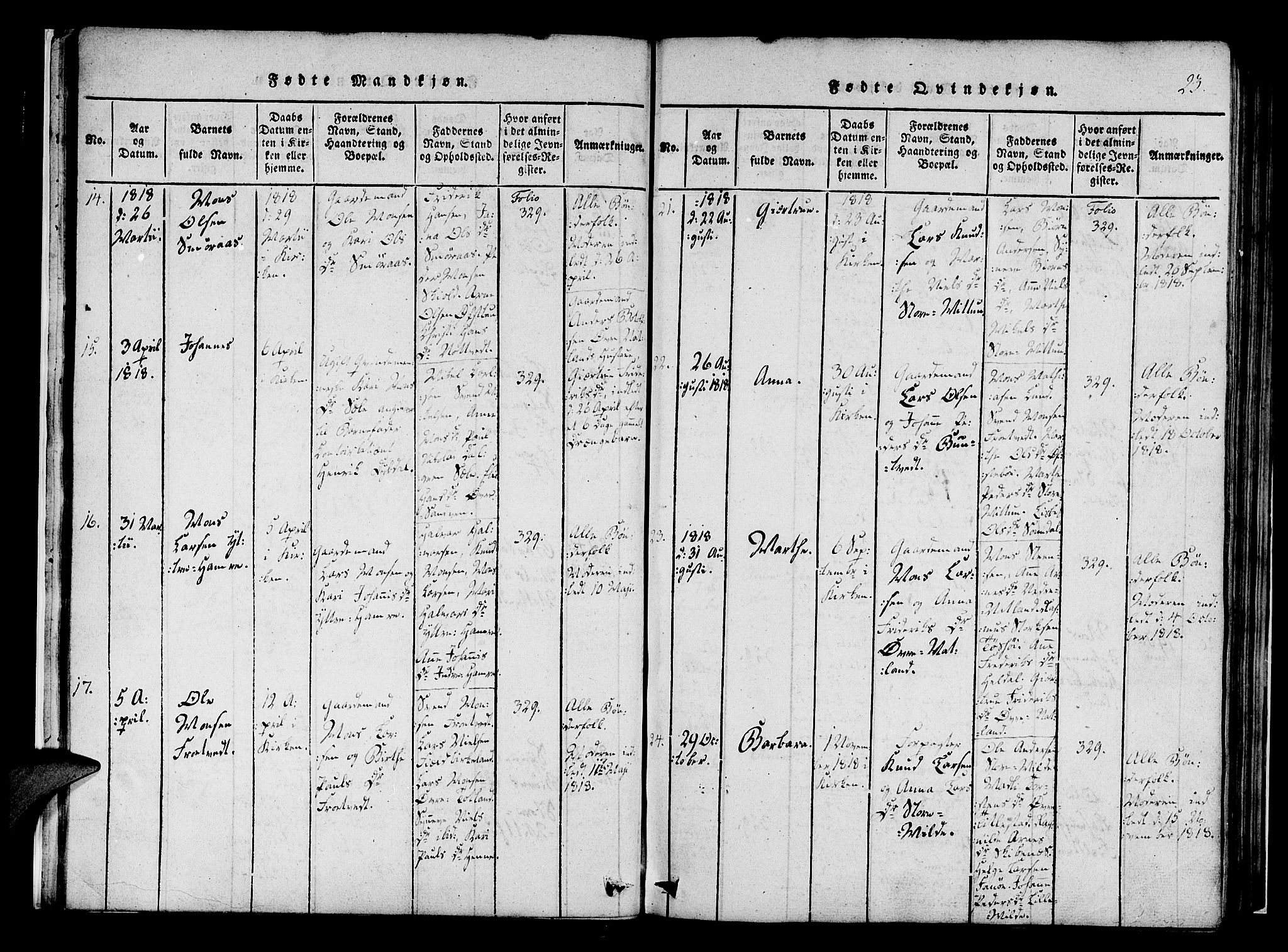 Fana Sokneprestembete, AV/SAB-A-75101/H/Haa/Haaa/L0007: Parish register (official) no. A 7, 1816-1828, p. 23