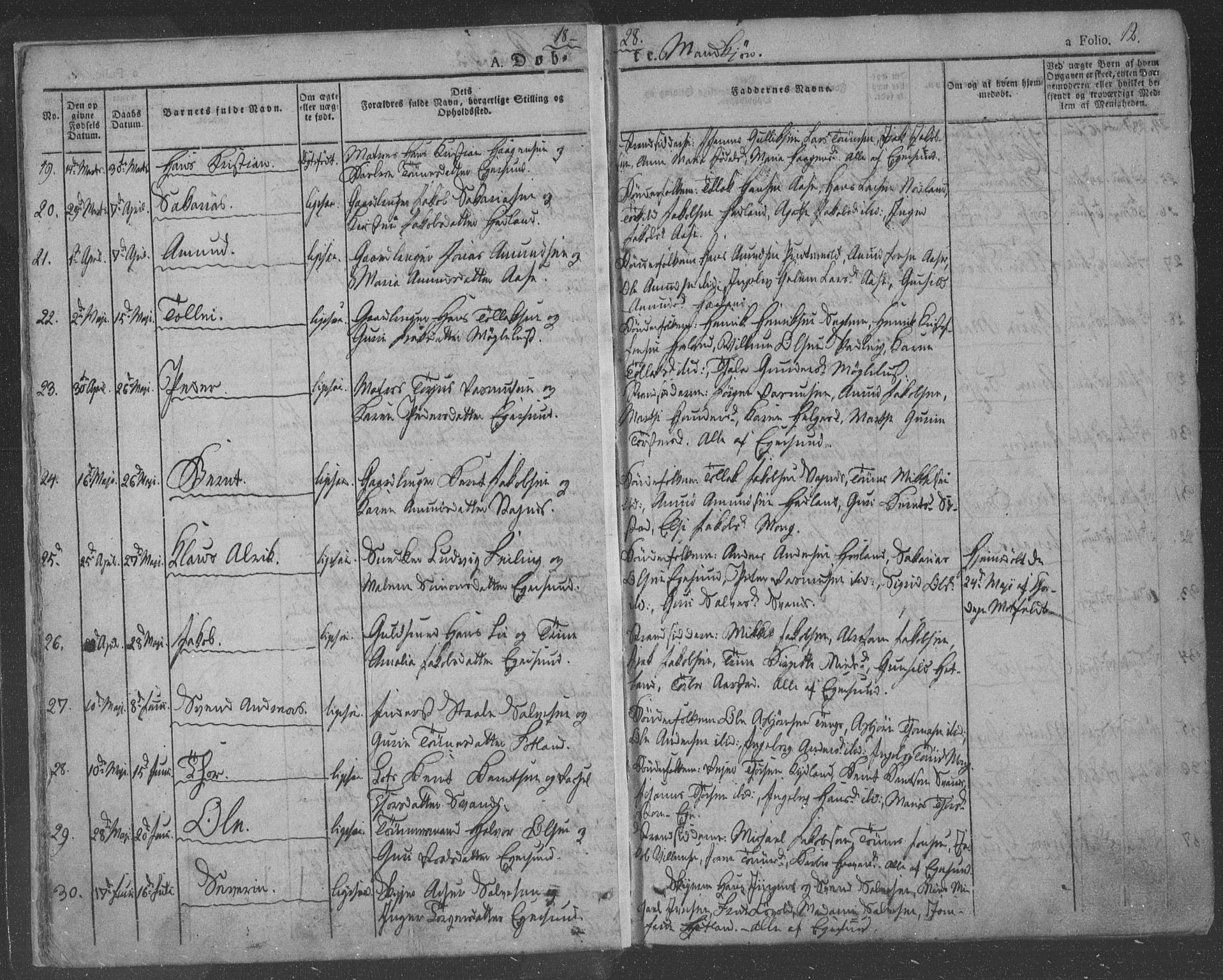 Eigersund sokneprestkontor, AV/SAST-A-101807/S08/L0009: Parish register (official) no. A 9, 1827-1850, p. 12