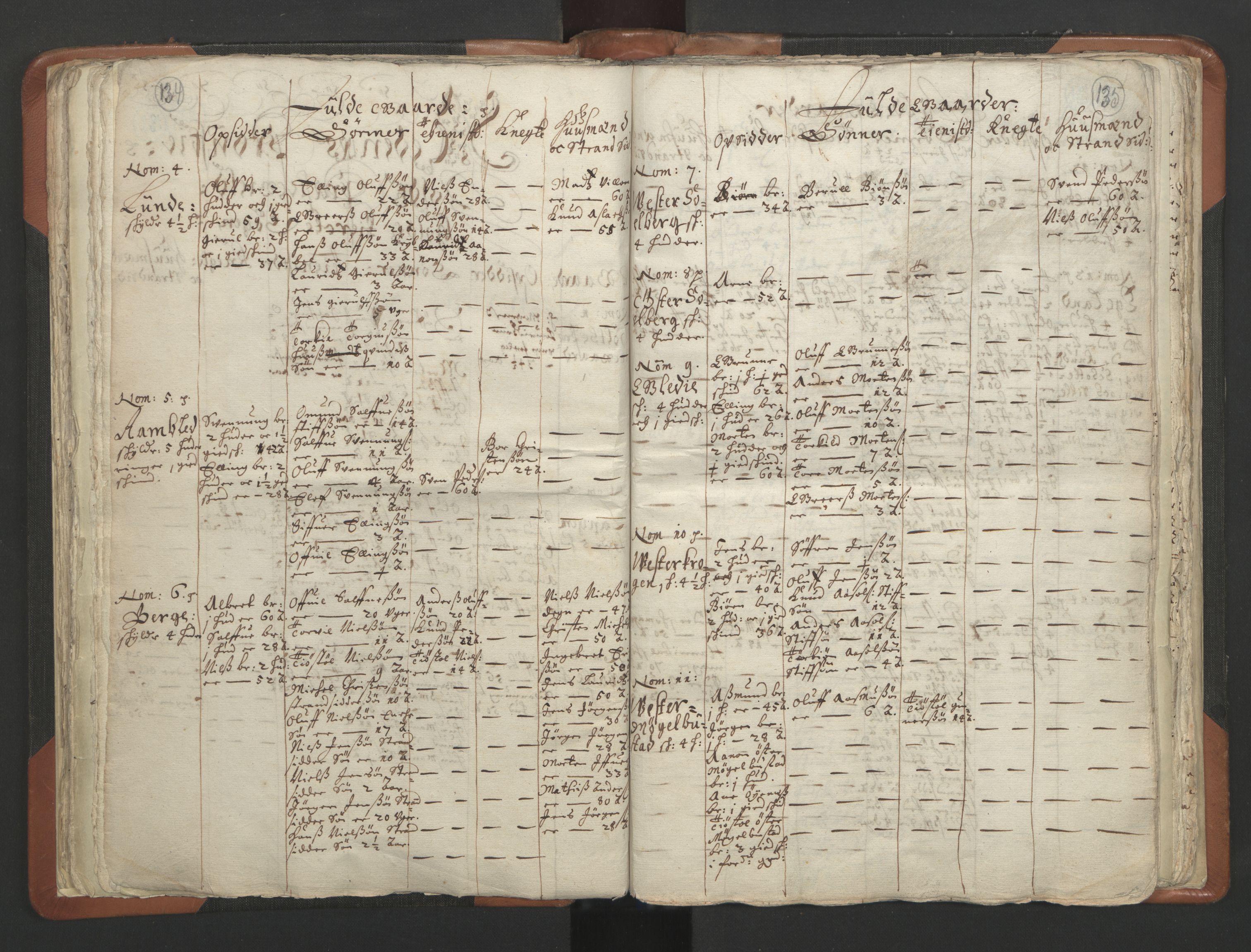 RA, Vicar's Census 1664-1666, no. 13: Nedenes deanery, 1664-1666, p. 134-135