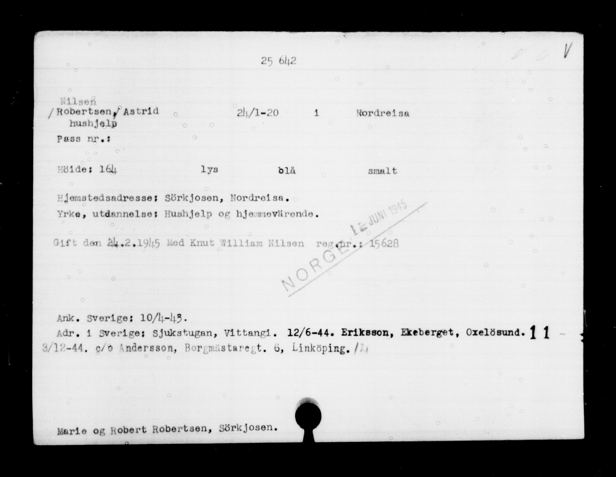 Den Kgl. Norske Legasjons Flyktningskontor, RA/S-6753/V/Va/L0011: Kjesäterkartoteket.  Flyktningenr. 25300-28349, 1940-1945, p. 356