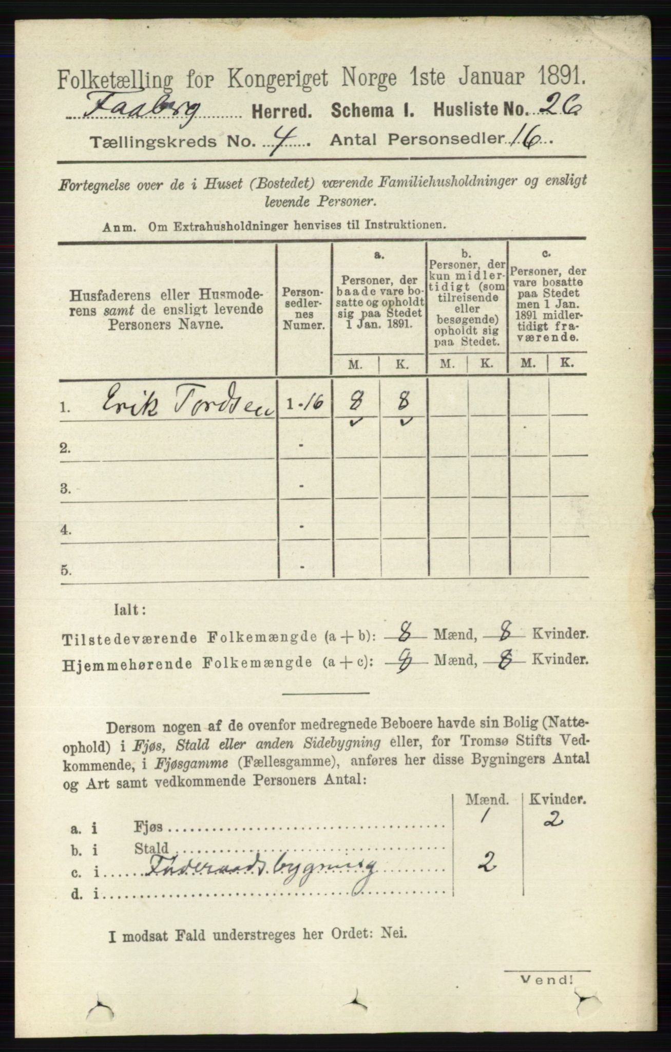 RA, 1891 census for 0524 Fåberg, 1891, p. 1191