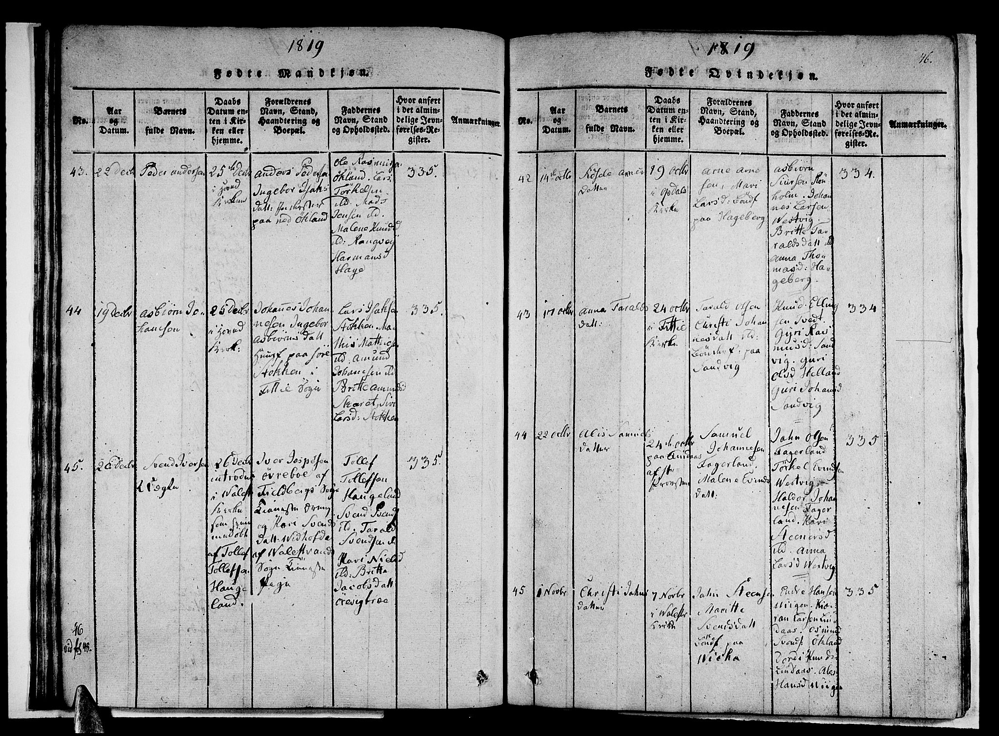 Stord sokneprestembete, SAB/A-78201/H/Haa: Parish register (official) no. A 5, 1816-1825, p. 46