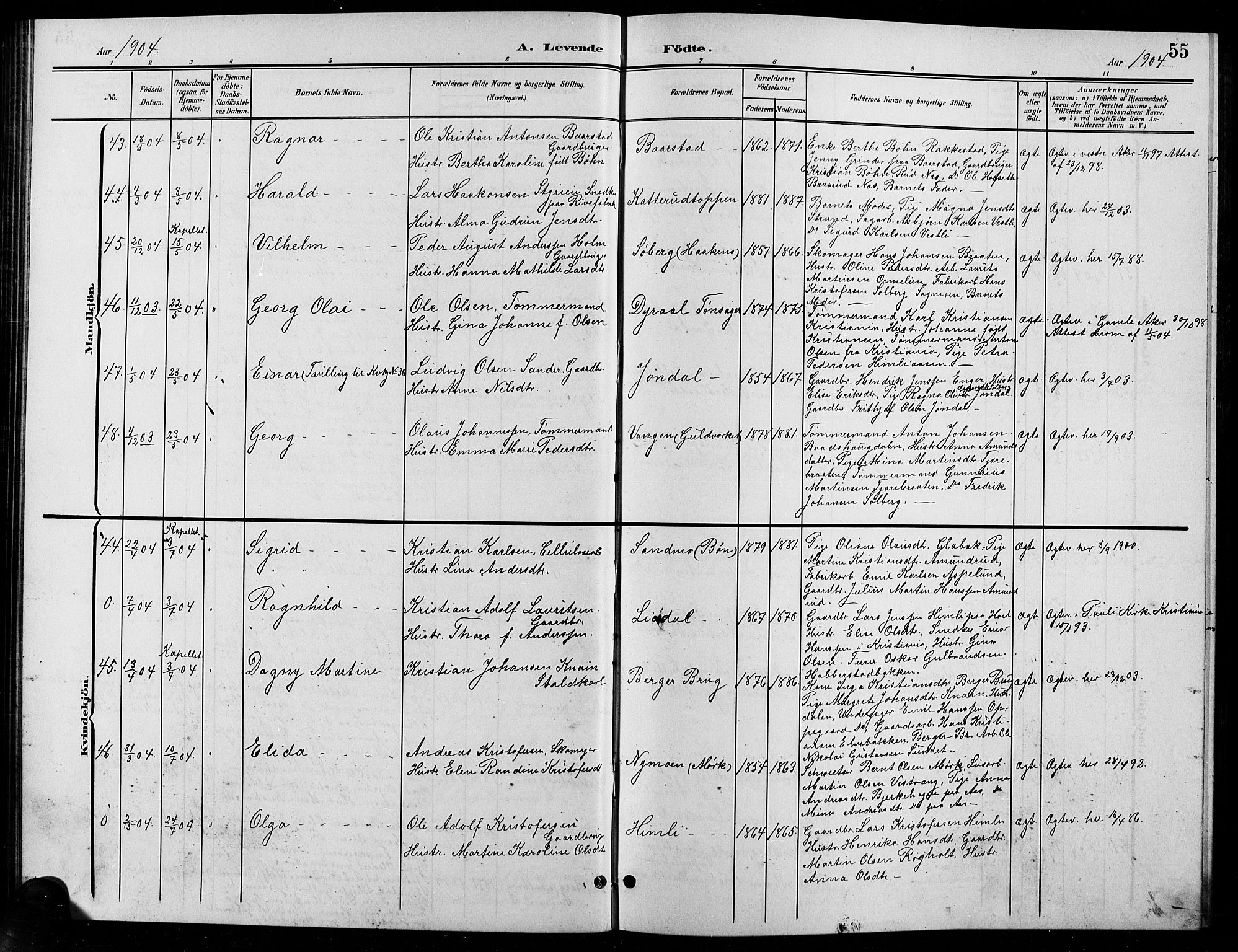 Eidsvoll prestekontor Kirkebøker, SAO/A-10888/G/Ga/L0007: Parish register (copy) no. I 7, 1901-1909, p. 55