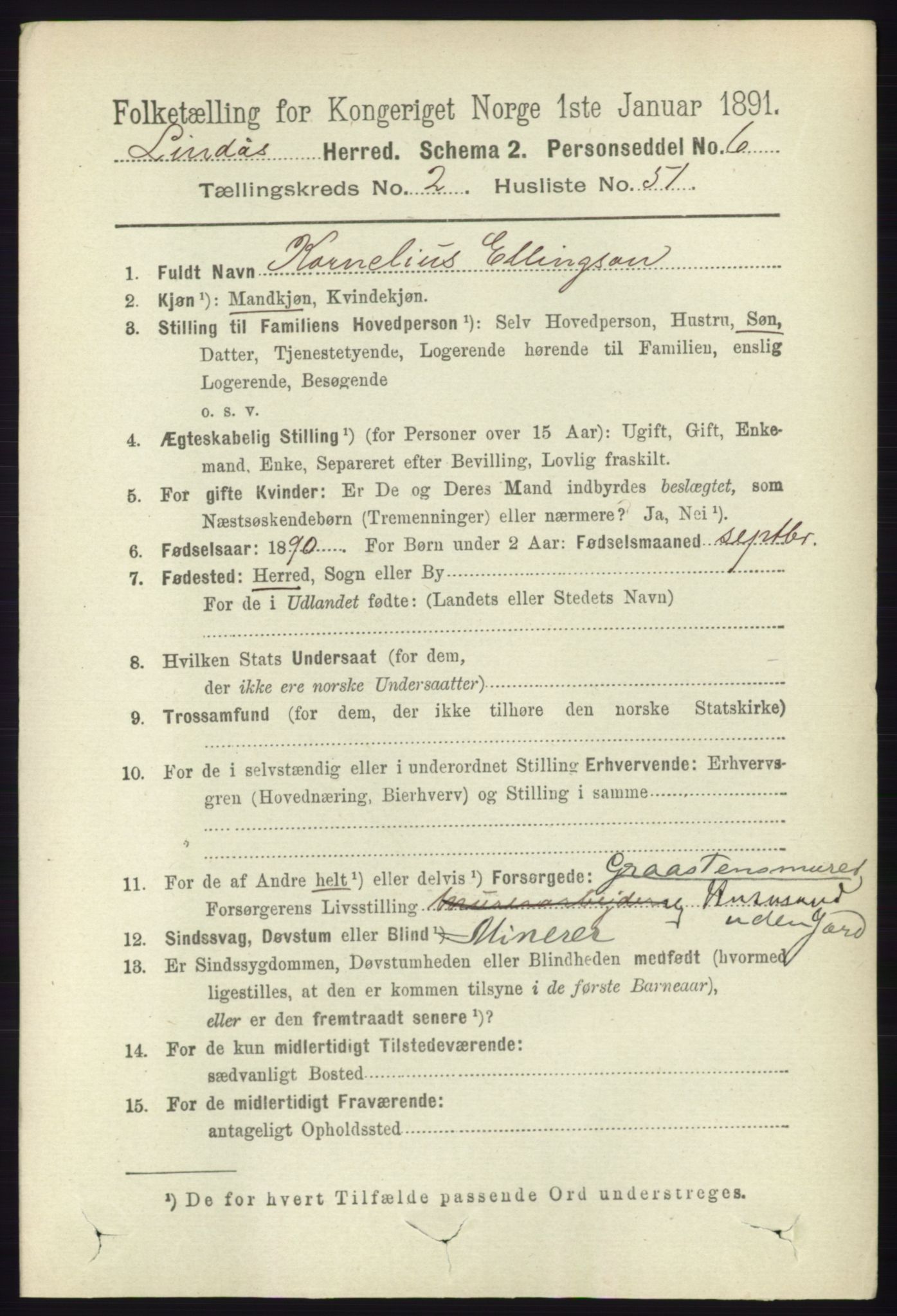 RA, 1891 census for 1263 Lindås, 1891, p. 747