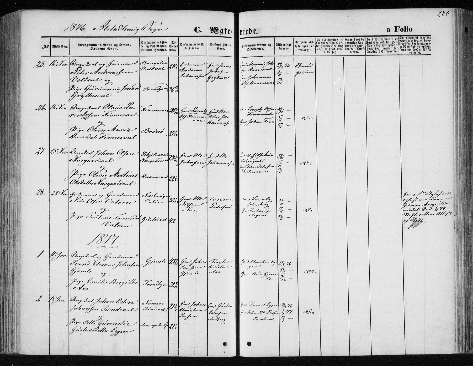 Ministerialprotokoller, klokkerbøker og fødselsregistre - Nord-Trøndelag, SAT/A-1458/717/L0157: Parish register (official) no. 717A08 /1, 1863-1877, p. 286