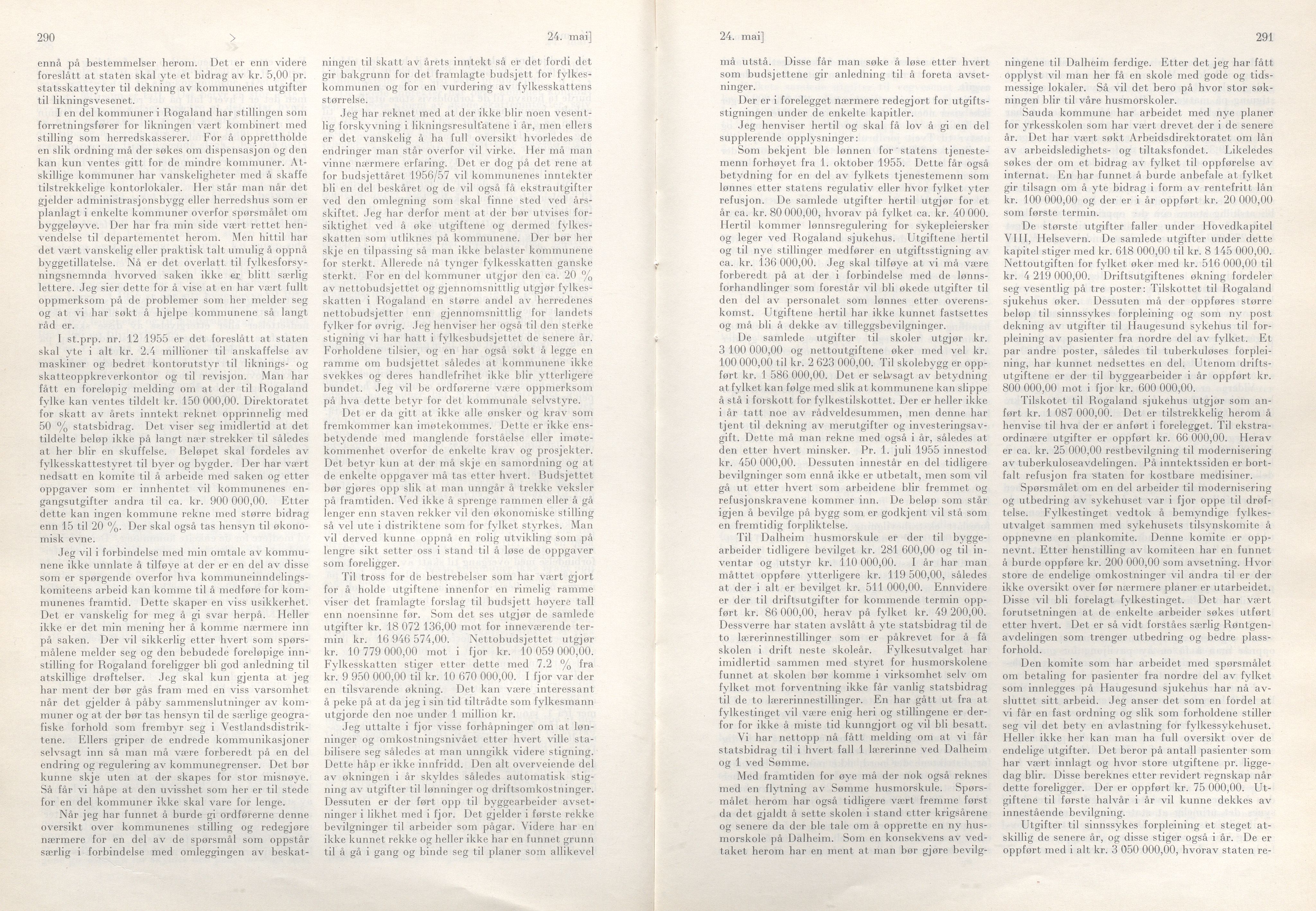 Rogaland fylkeskommune - Fylkesrådmannen , IKAR/A-900/A/Aa/Aaa/L0075: Møtebok , 1956, p. 290-291