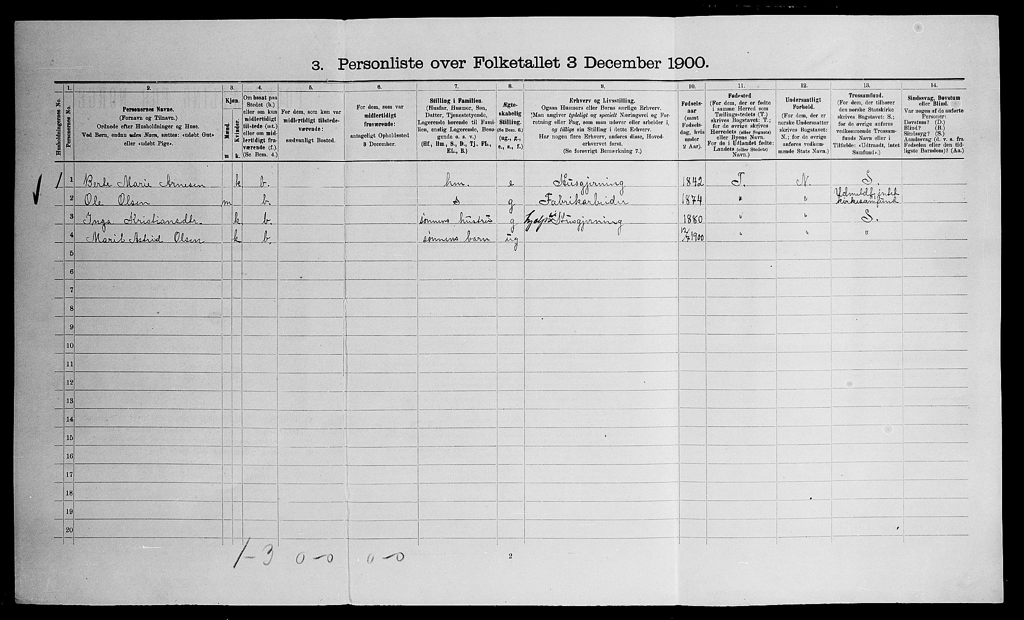 SAO, 1900 census for Eidsvoll, 1900