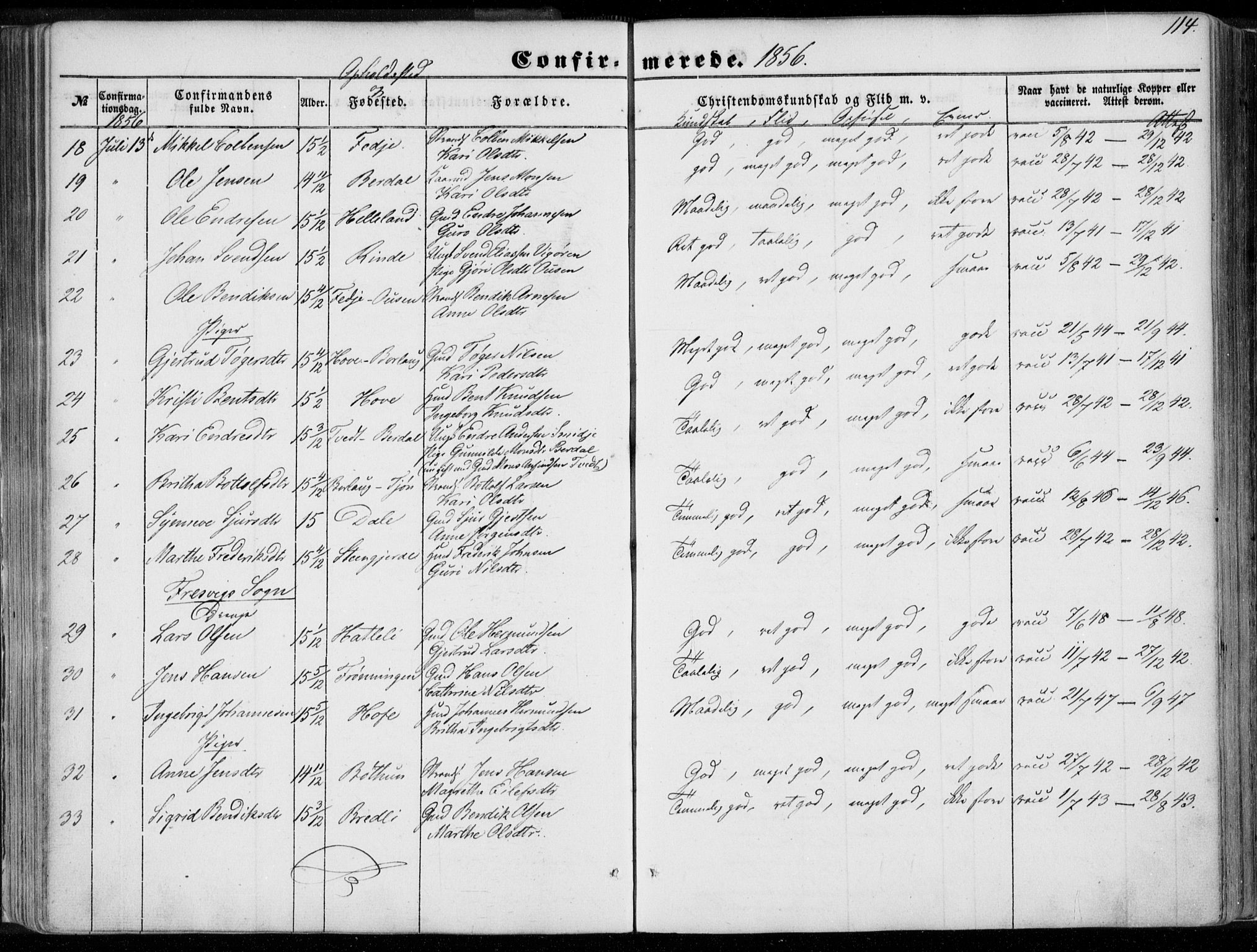Leikanger sokneprestembete, SAB/A-81001: Parish register (official) no. A 8, 1852-1868, p. 114