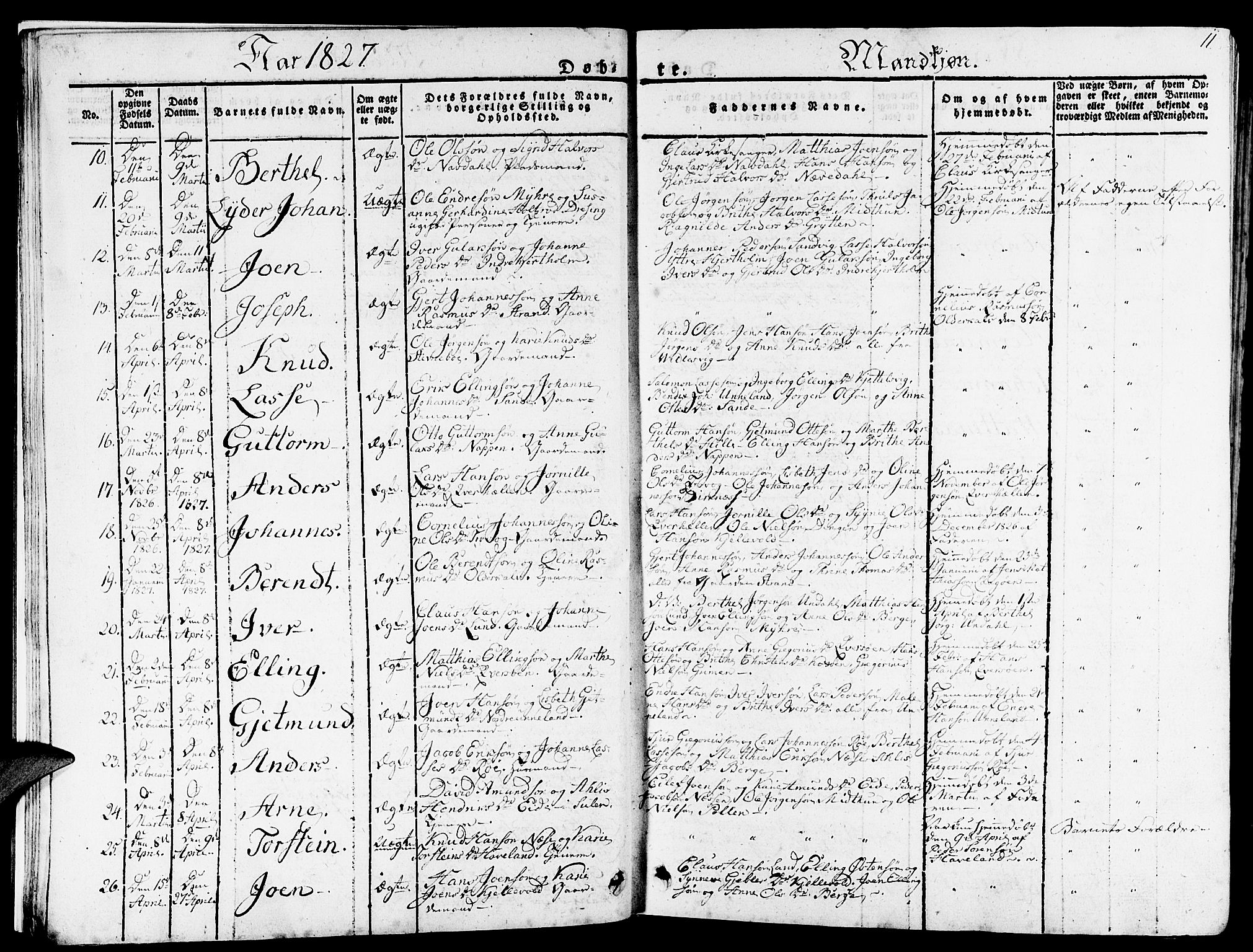 Gulen sokneprestembete, AV/SAB-A-80201/H/Haa/Haaa/L0019: Parish register (official) no. A 19, 1826-1836, p. 11