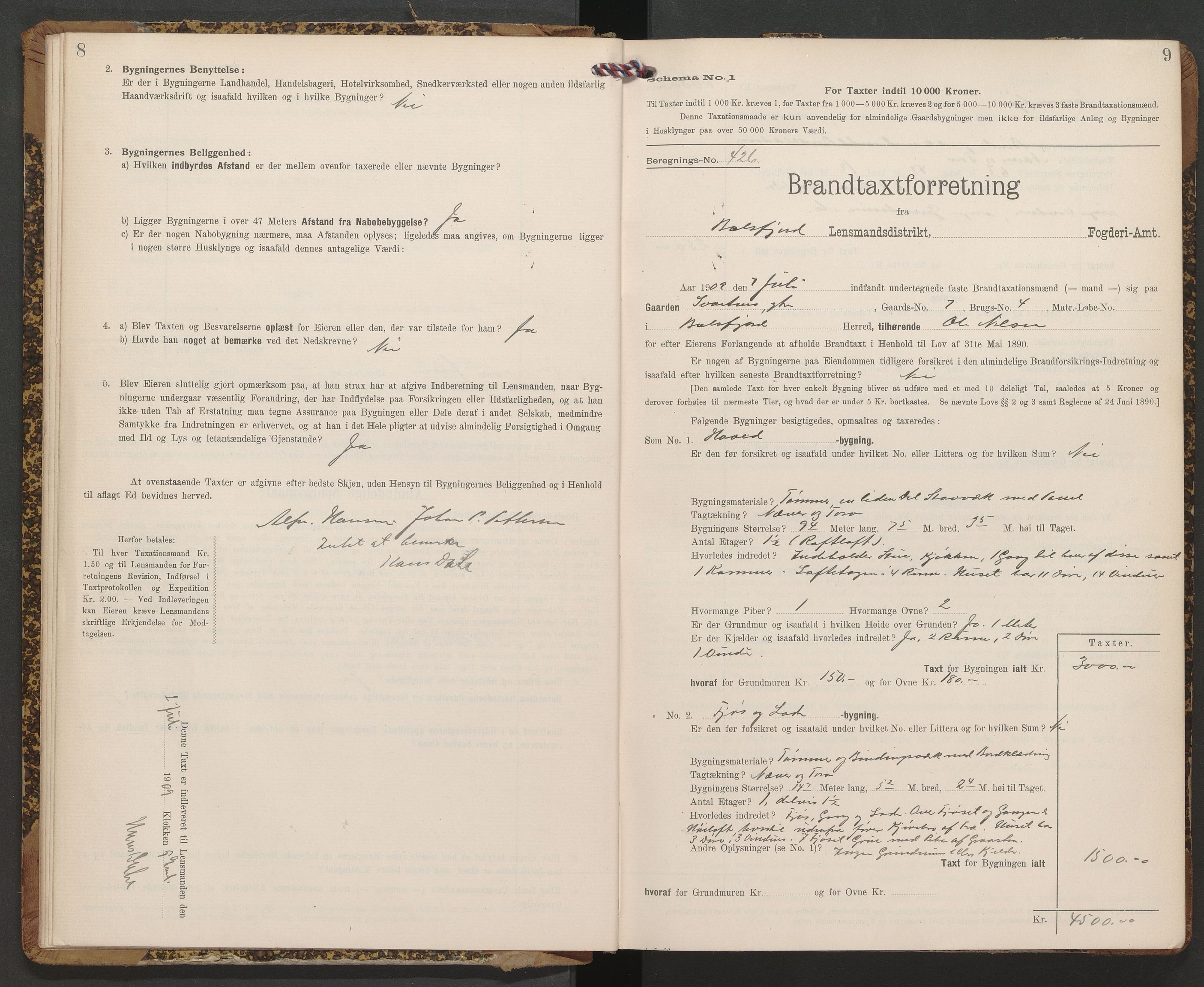 Lensmannen i Balsfjord, AV/SATØ-S-0085/Hf/Hfb/L0175: Branntakstprotokoller 1873-1962. Med register, 1909-1912