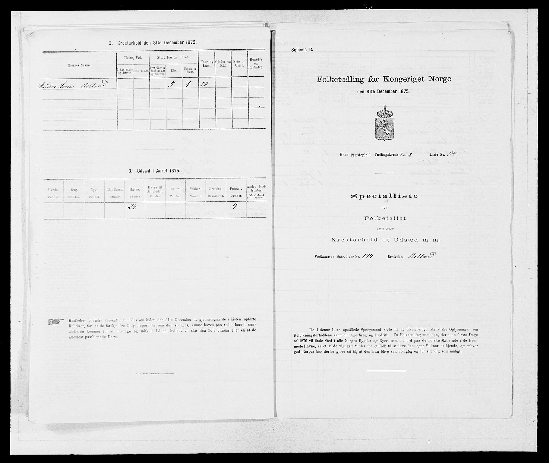 SAB, 1875 census for 1250P Haus, 1875, p. 208