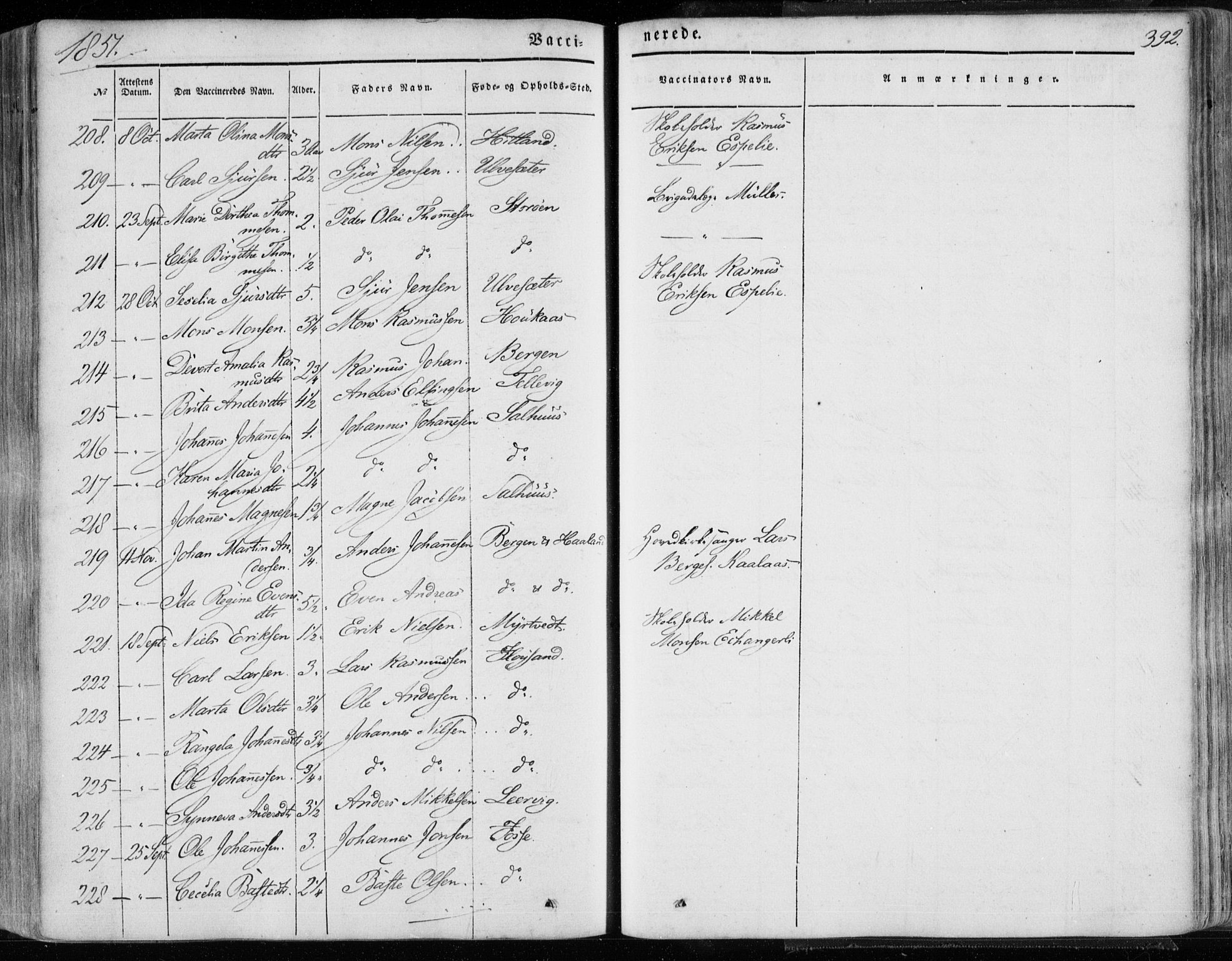 Hamre sokneprestembete, AV/SAB-A-75501/H/Ha/Haa/Haaa/L0013: Parish register (official) no. A 13, 1846-1857, p. 392