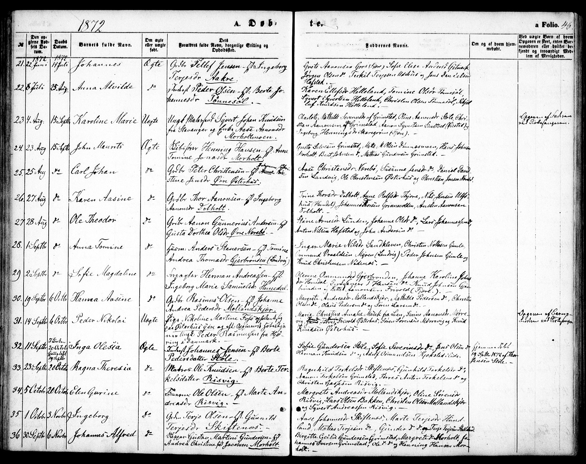 Hommedal sokneprestkontor, SAK/1111-0023/F/Fa/Fab/L0005: Parish register (official) no. A 5, 1861-1877, p. 46