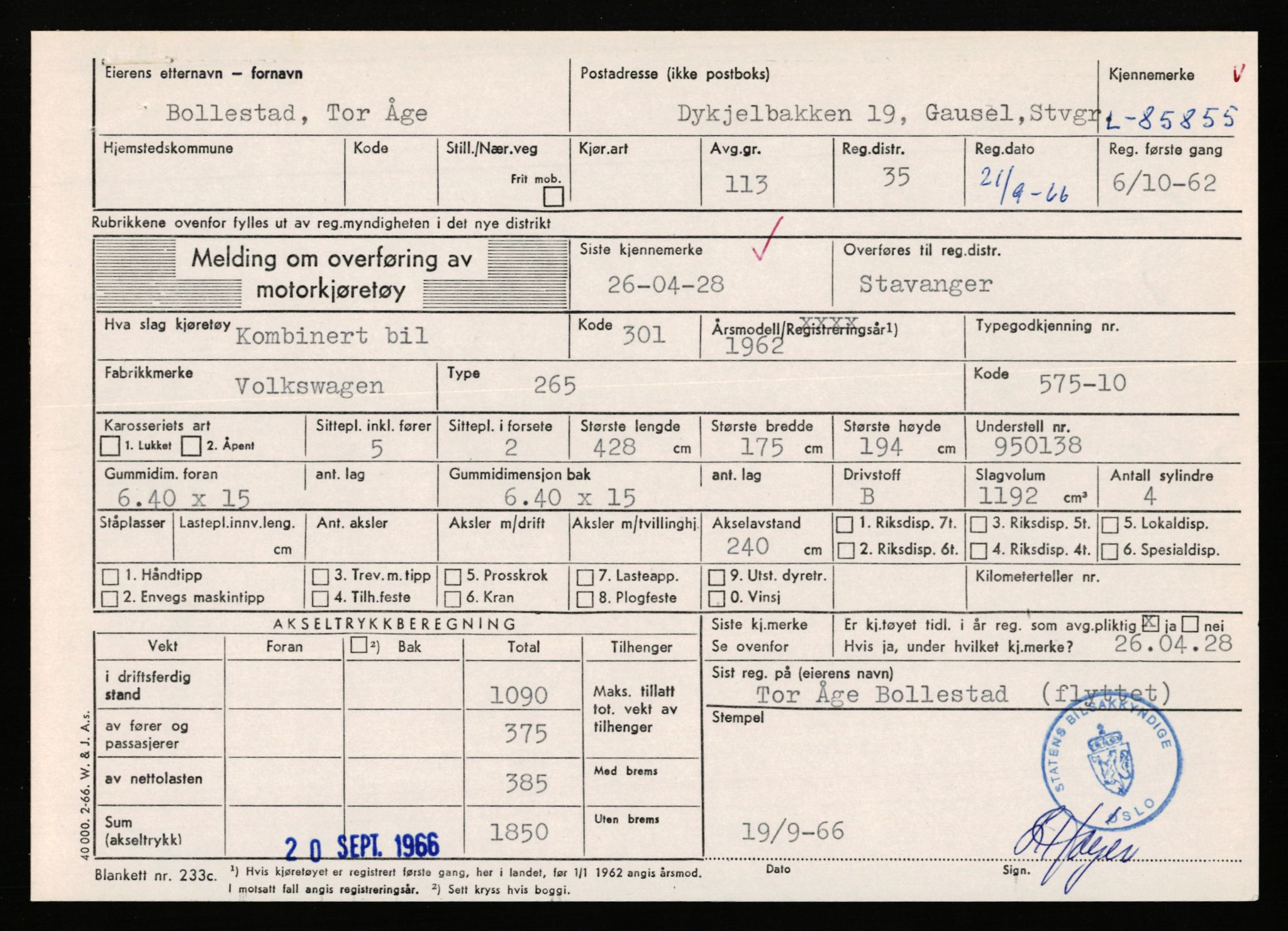 Stavanger trafikkstasjon, AV/SAST-A-101942/0/F/L0073: L-84100 - L-86499, 1930-1971, p. 1811