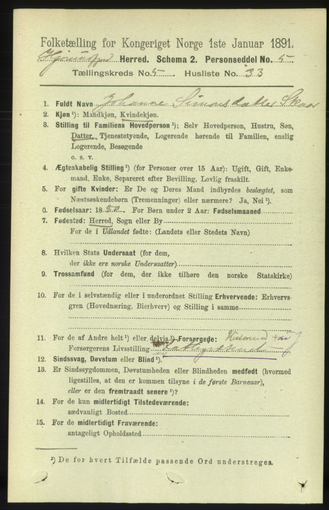 RA, 1891 census for 1522 Hjørundfjord, 1891, p. 1147