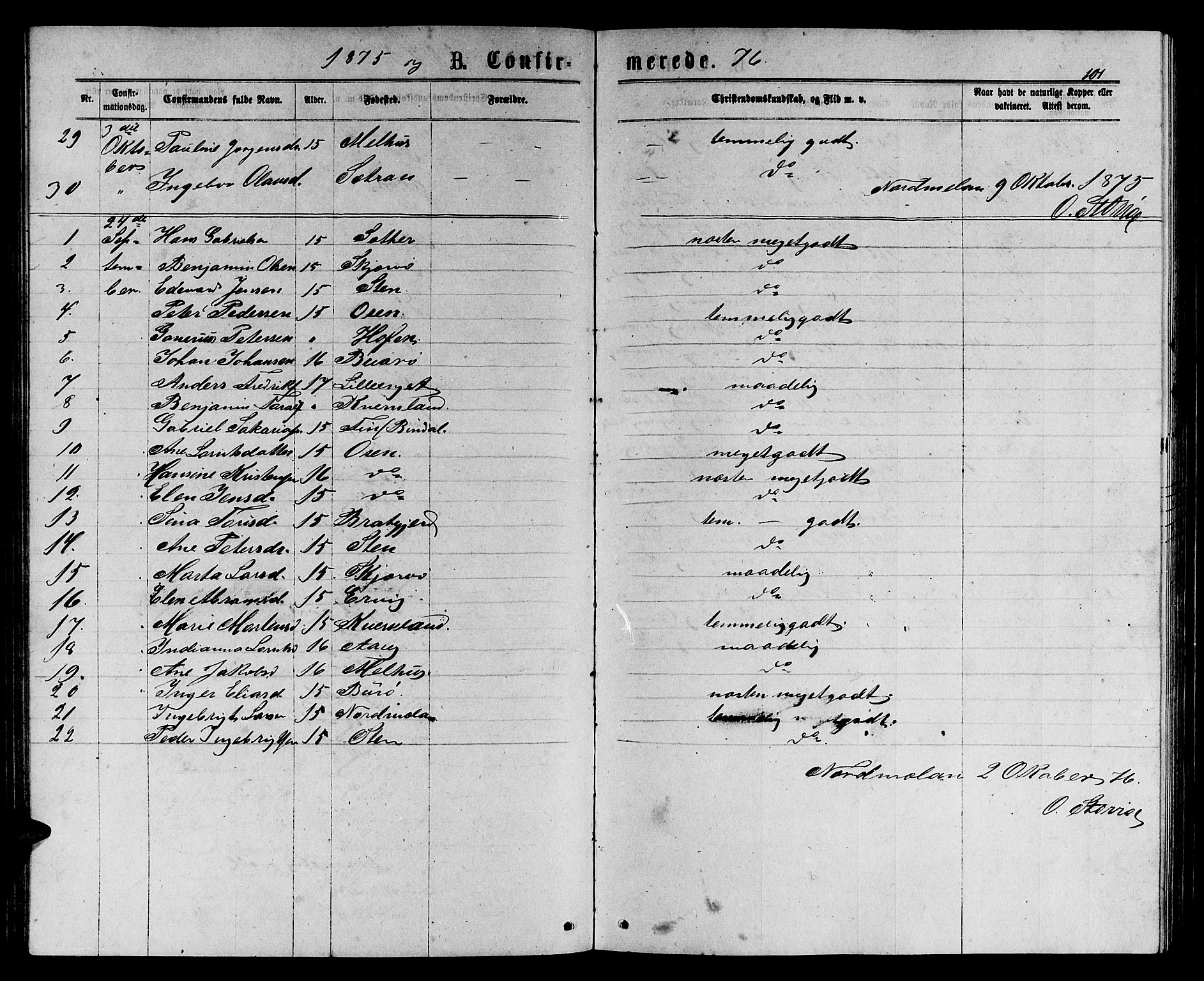 Ministerialprotokoller, klokkerbøker og fødselsregistre - Sør-Trøndelag, SAT/A-1456/658/L0725: Parish register (copy) no. 658C01, 1867-1882, p. 101