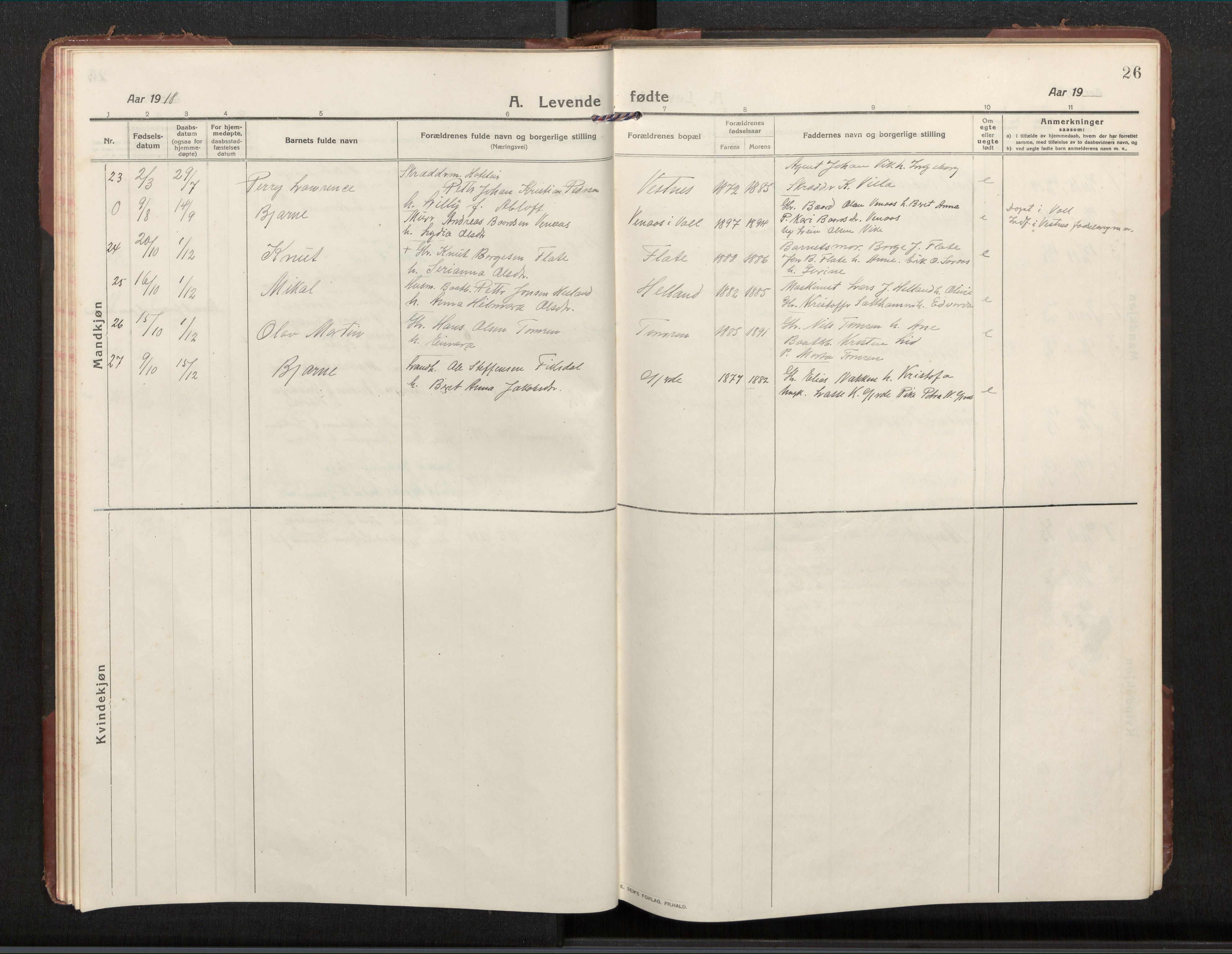 Ministerialprotokoller, klokkerbøker og fødselsregistre - Møre og Romsdal, SAT/A-1454/539/L0536a: Parish register (copy) no. 539C03, 1912-1936, p. 26