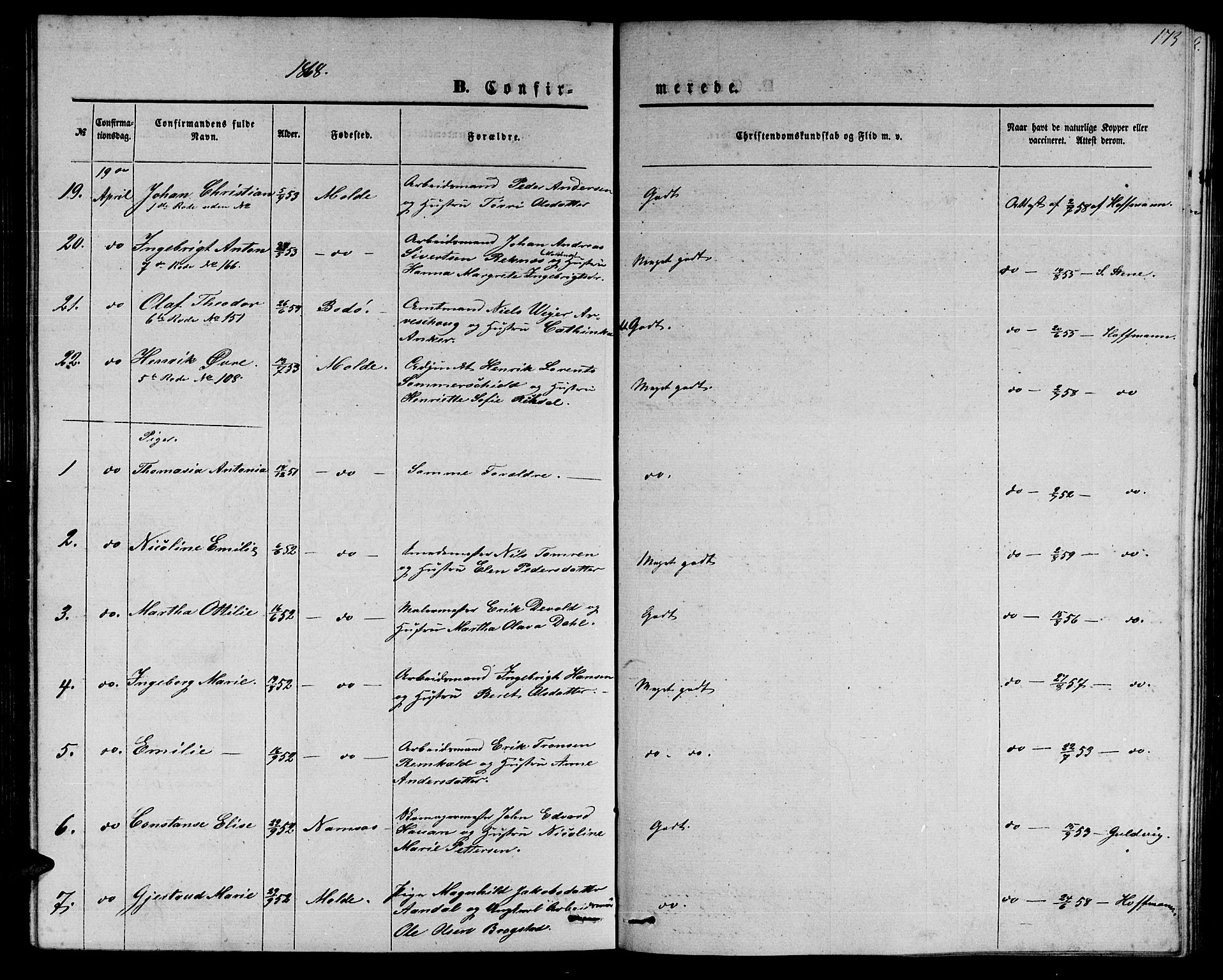 Ministerialprotokoller, klokkerbøker og fødselsregistre - Møre og Romsdal, AV/SAT-A-1454/558/L0701: Parish register (copy) no. 558C02, 1862-1879, p. 173