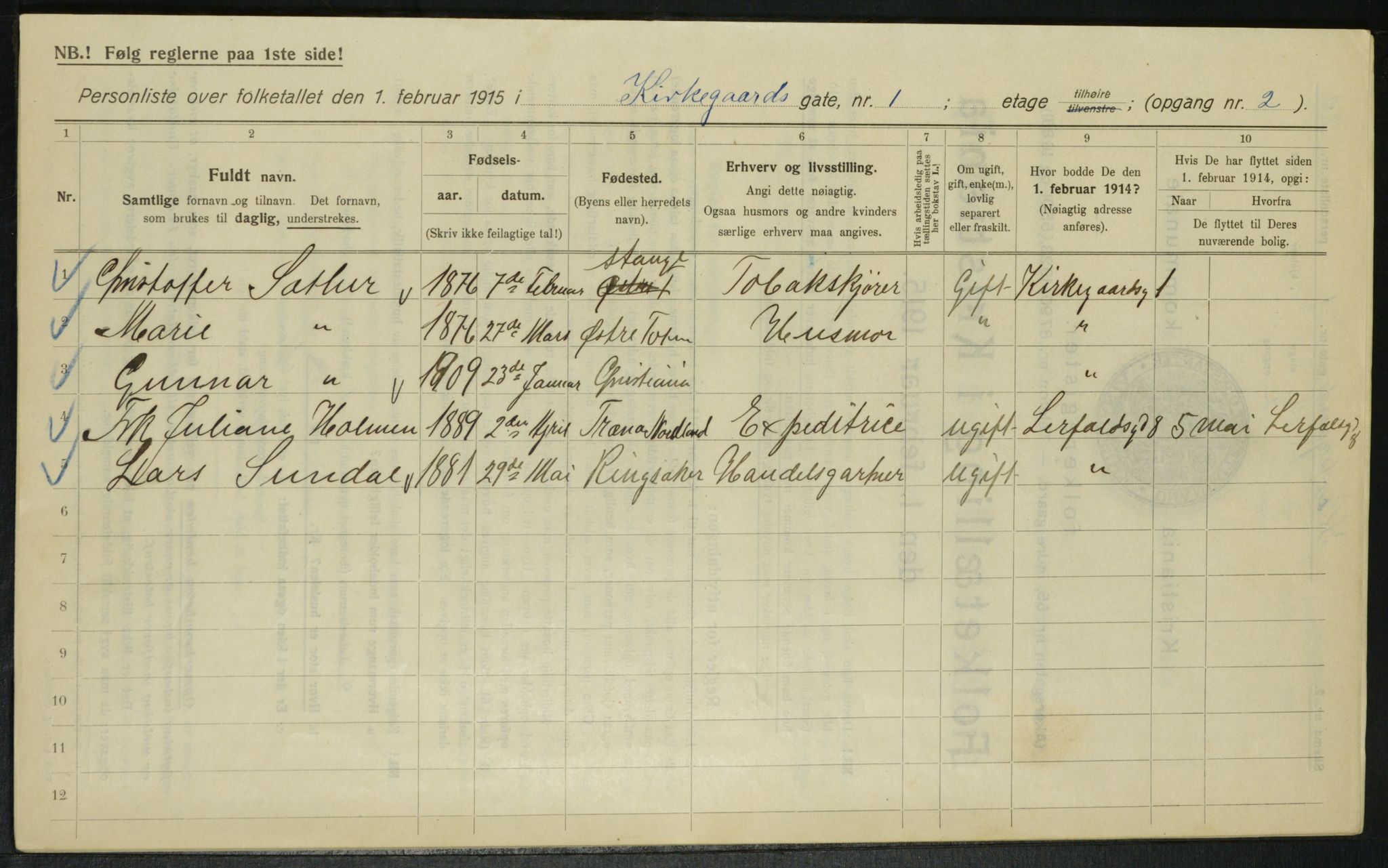 OBA, Municipal Census 1915 for Kristiania, 1915, p. 49553