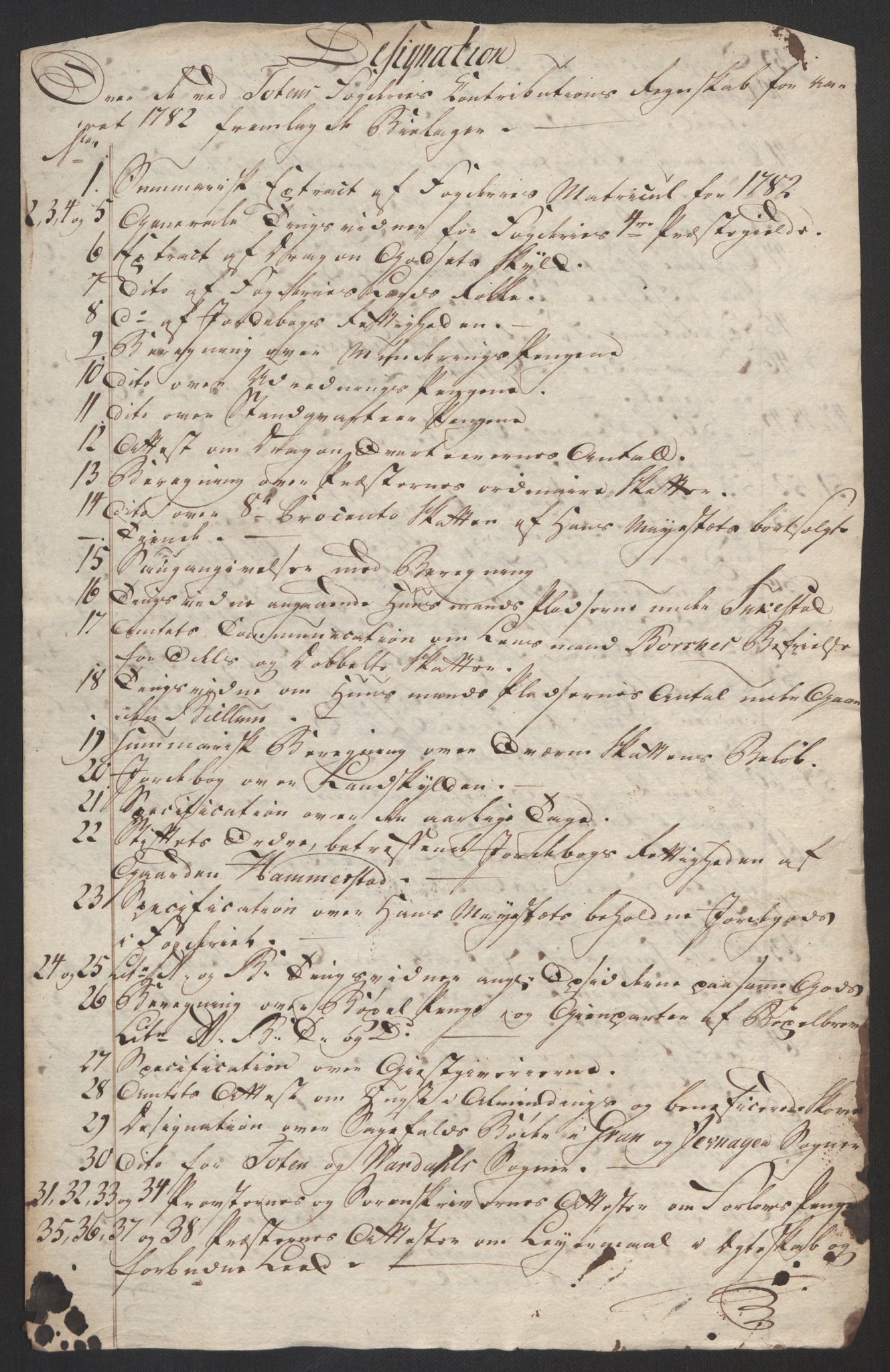 Rentekammeret inntil 1814, Reviderte regnskaper, Fogderegnskap, RA/EA-4092/R19/L1369: Fogderegnskap Toten, Hadeland og Vardal, 1782, p. 47