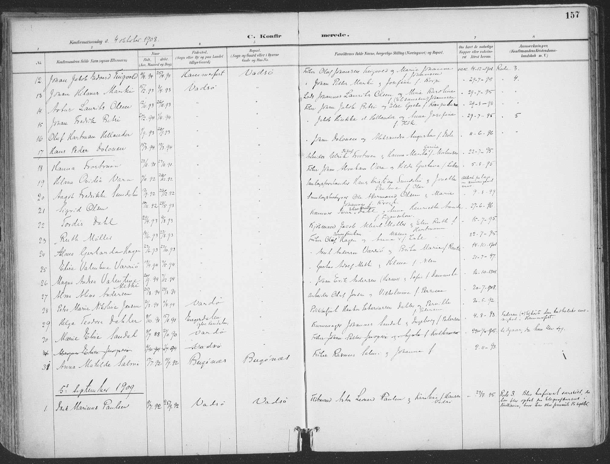 Vadsø sokneprestkontor, SATØ/S-1325/H/Ha/L0007kirke: Parish register (official) no. 7, 1896-1916, p. 157