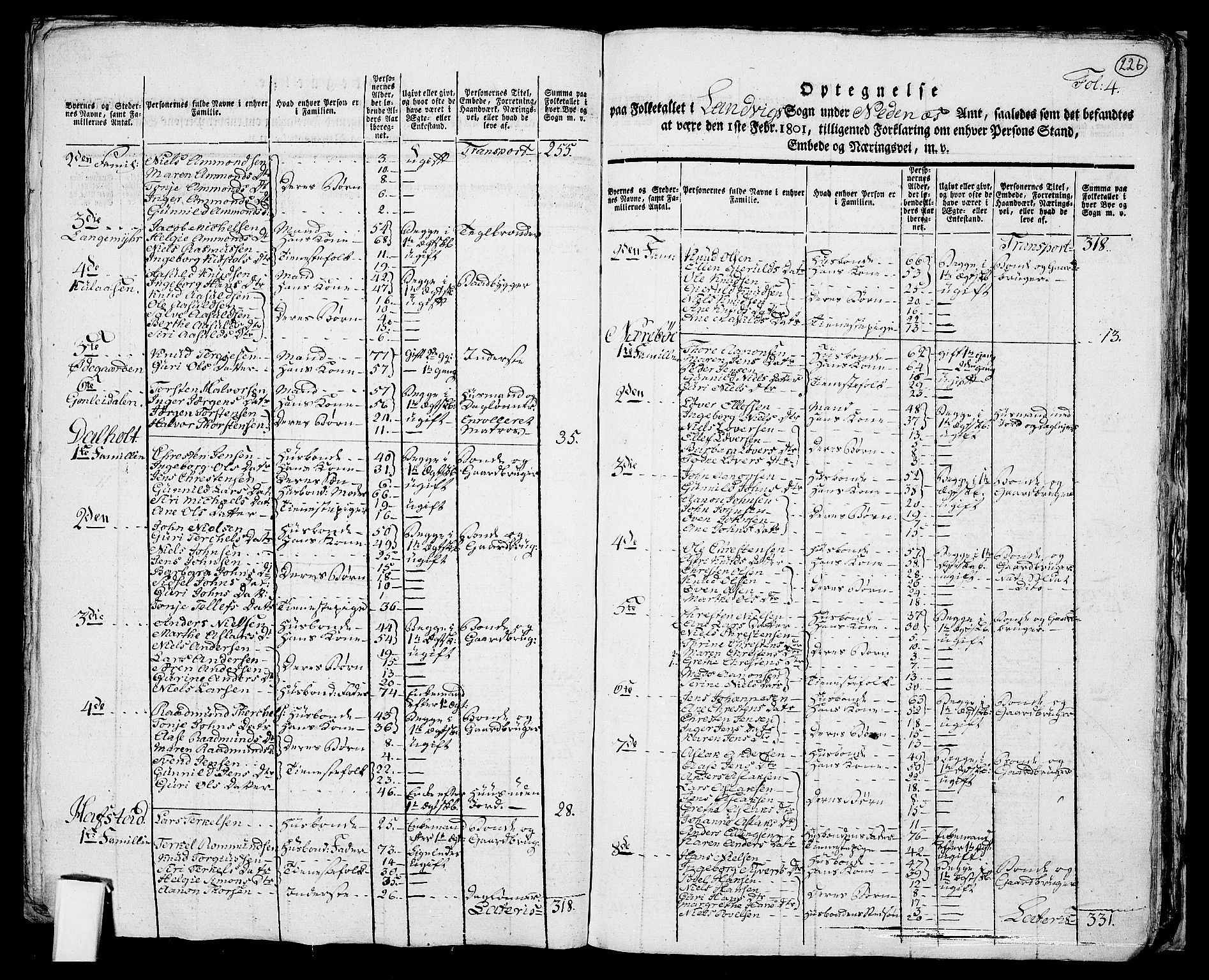 RA, 1801 census for 0924P Homedal, 1801, p. 225b-226a