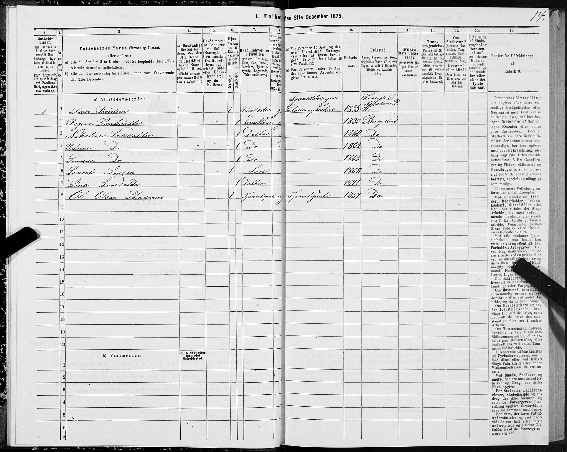 SAT, 1875 census for 1531P Borgund, 1875, p. 4014