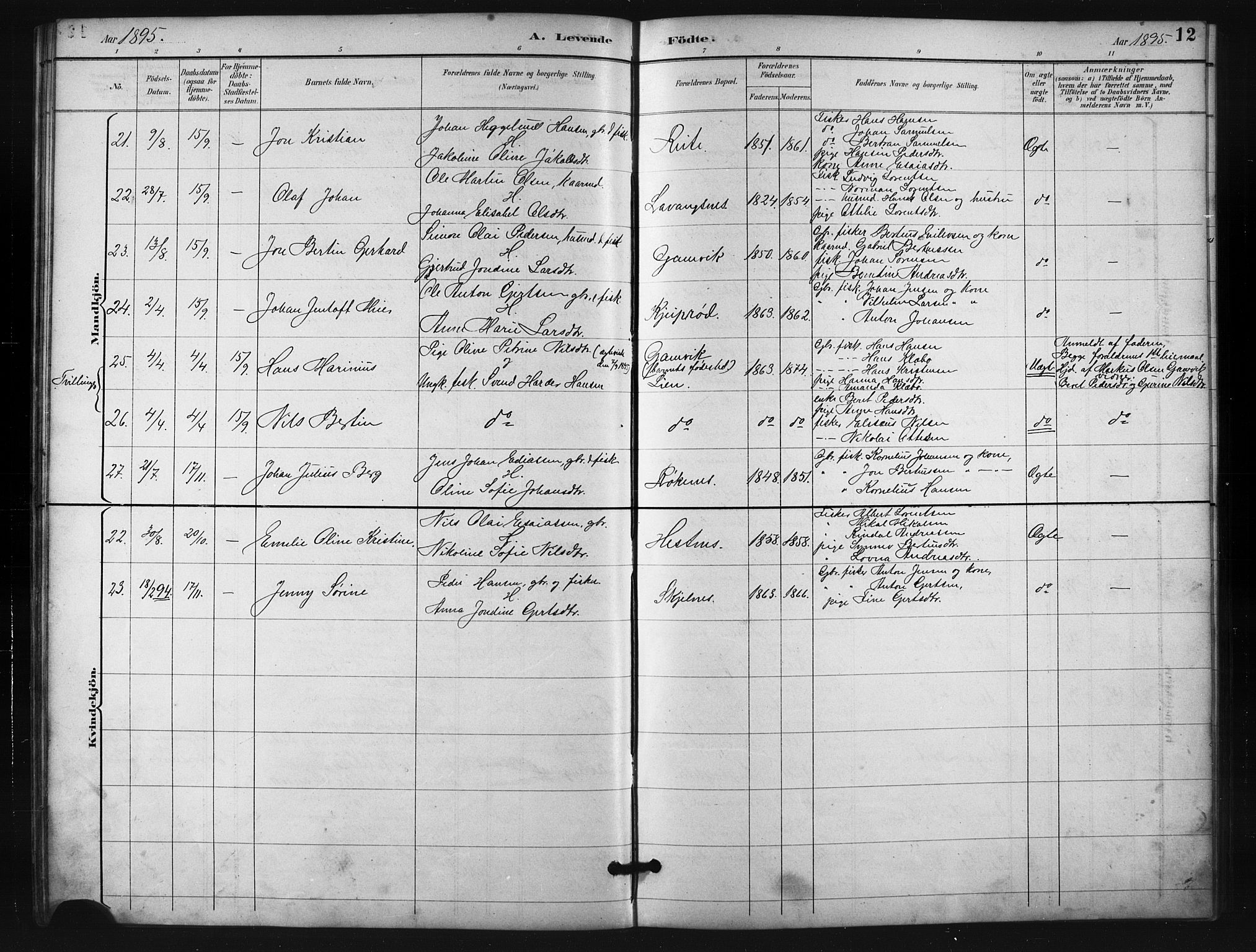 Salangen sokneprestembete, SATØ/S-1324/H/Ha/L0001klokker: Parish register (copy) no. 1, 1893-1910, p. 12