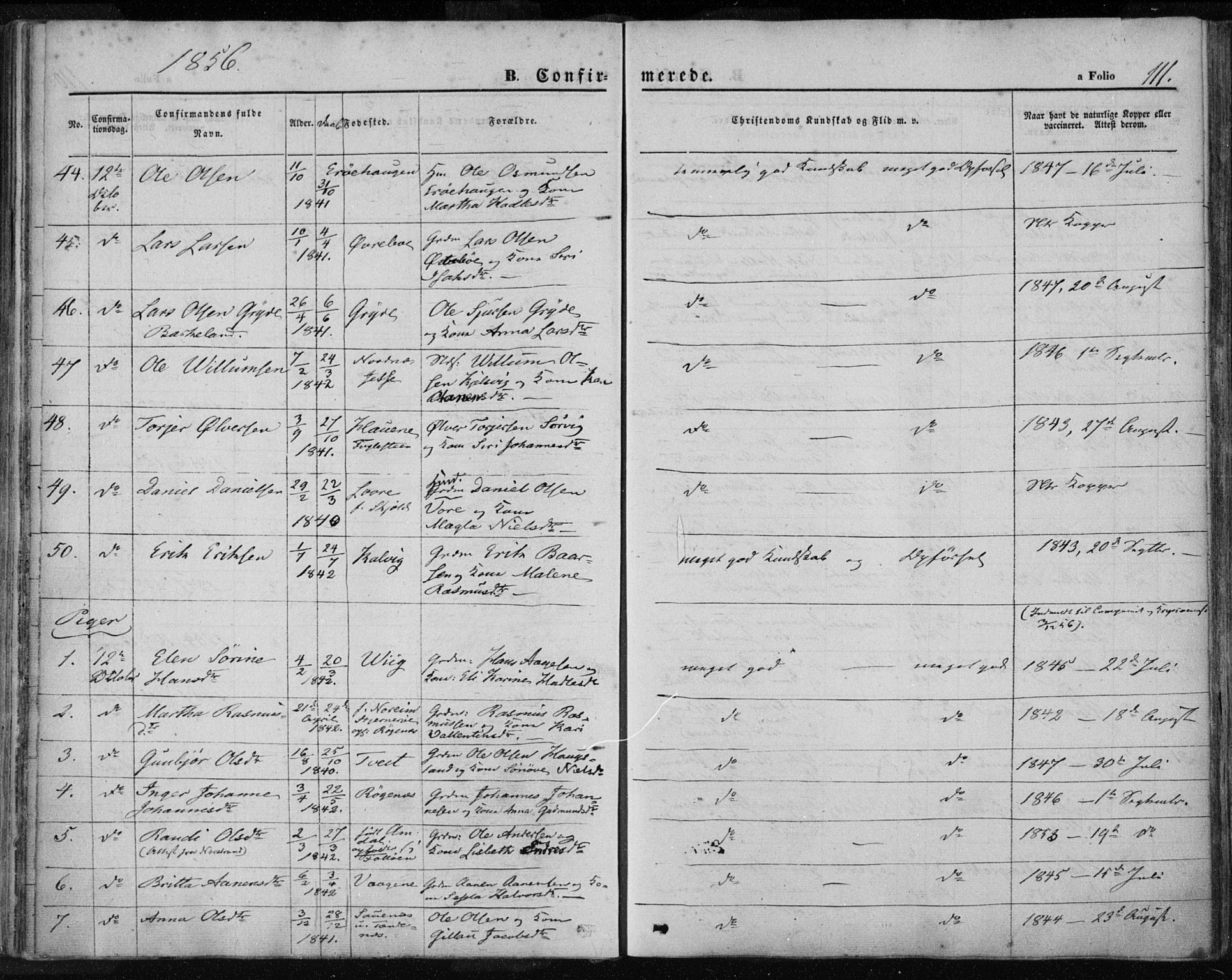 Jelsa sokneprestkontor, AV/SAST-A-101842/01/IV: Parish register (official) no. A 7, 1854-1866, p. 111