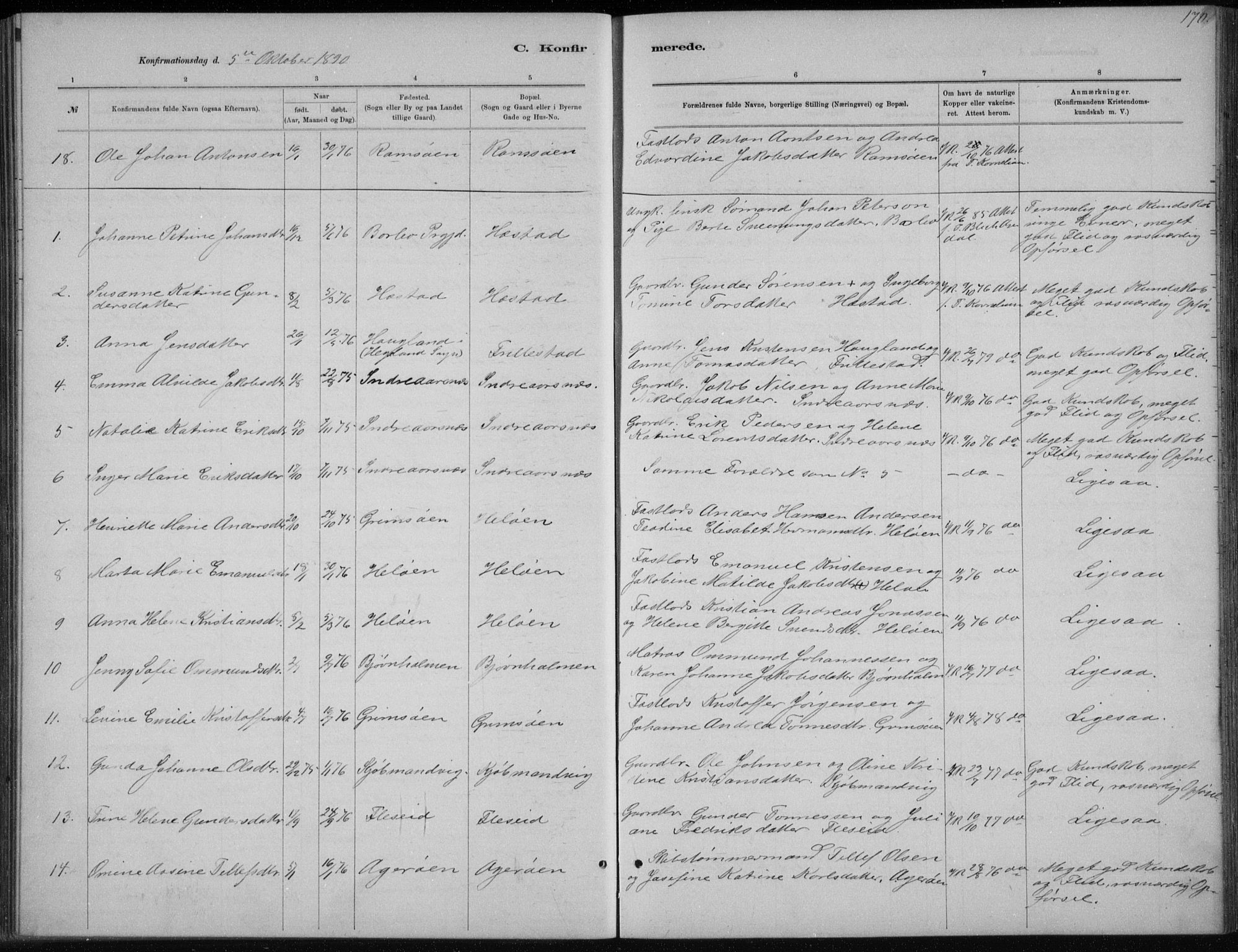 Høvåg sokneprestkontor, SAK/1111-0025/F/Fb/L0004: Parish register (copy) no. B 4, 1883-1898, p. 170