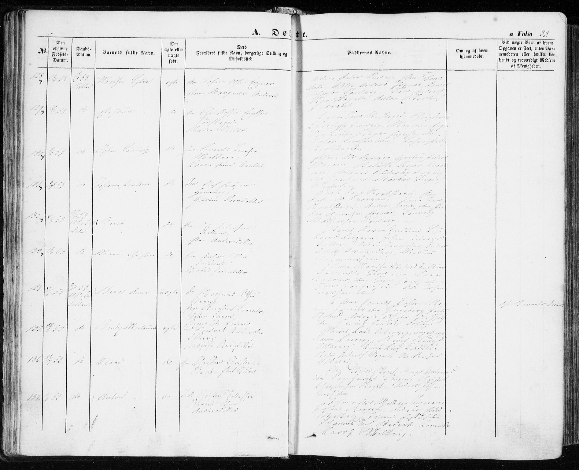 Ministerialprotokoller, klokkerbøker og fødselsregistre - Sør-Trøndelag, AV/SAT-A-1456/634/L0530: Parish register (official) no. 634A06, 1852-1860, p. 33