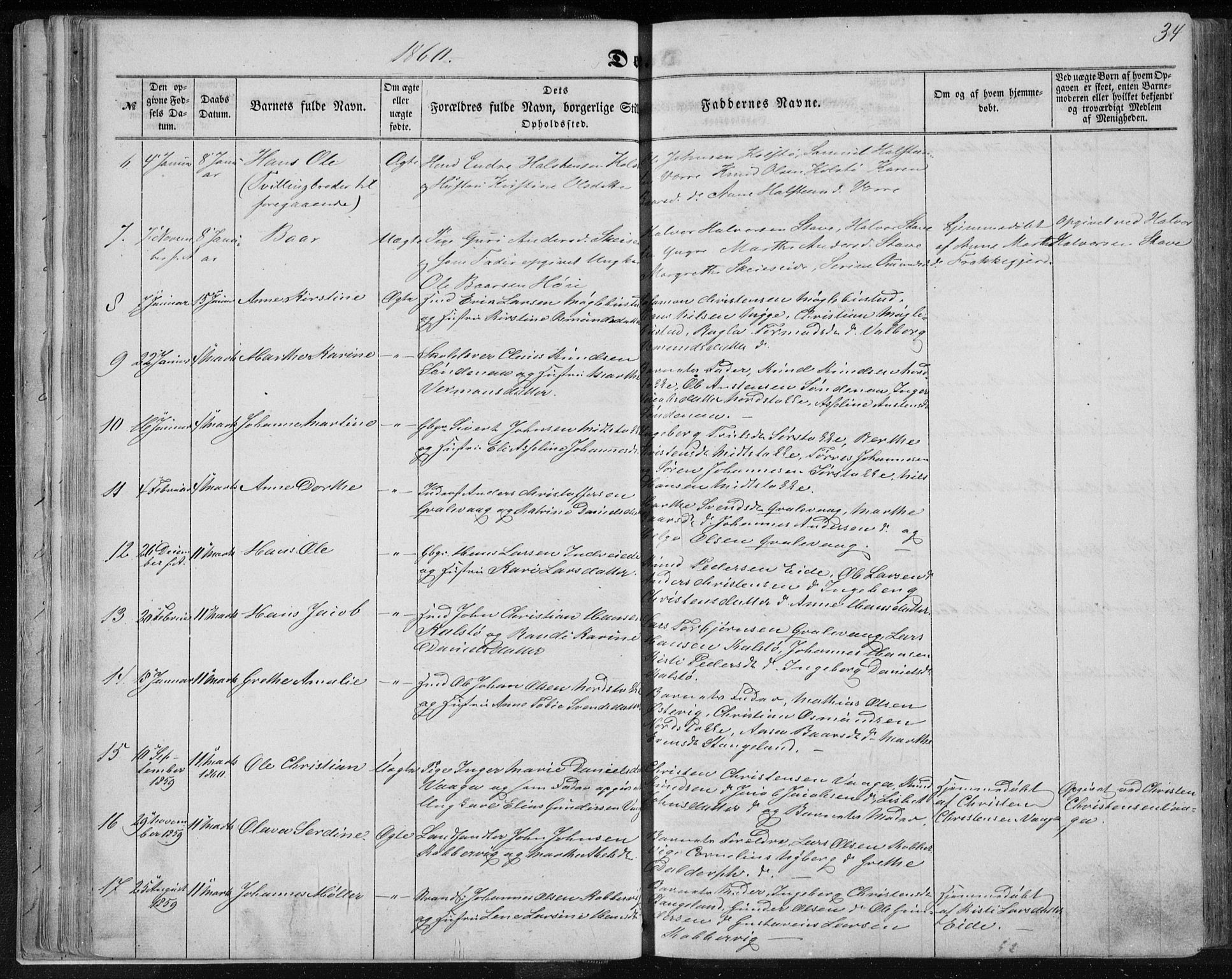 Avaldsnes sokneprestkontor, AV/SAST-A -101851/H/Ha/Haa/L0010: Parish register (official) no. A 10, 1857-1876, p. 34