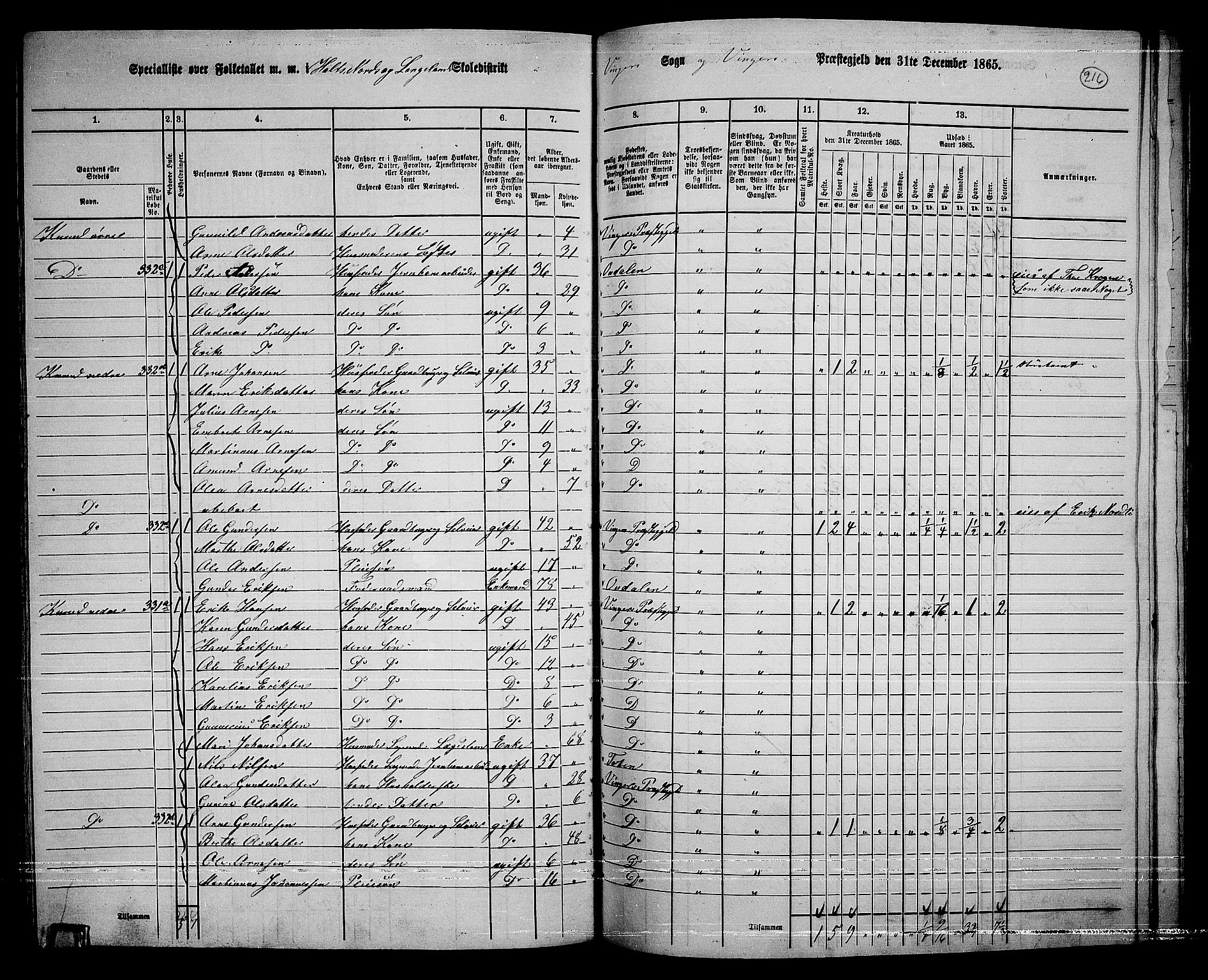 RA, 1865 census for Vinger/Vinger og Austmarka, 1865, p. 198