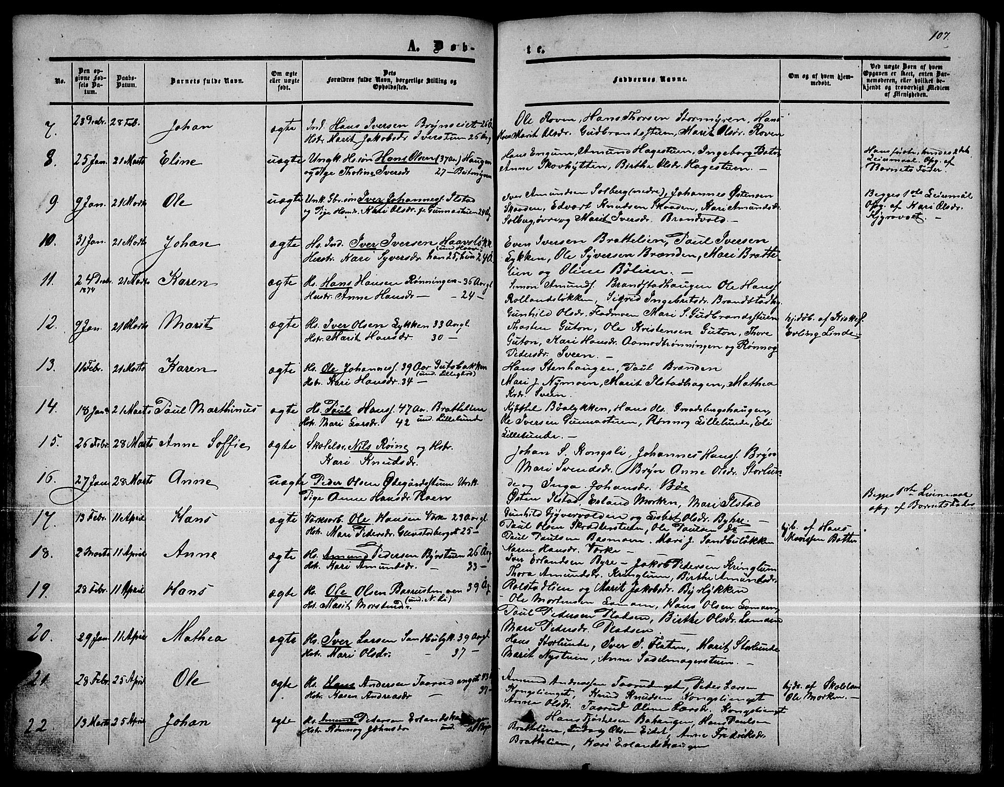 Nord-Fron prestekontor, SAH/PREST-080/H/Ha/Hab/L0001: Parish register (copy) no. 1, 1851-1883, p. 107