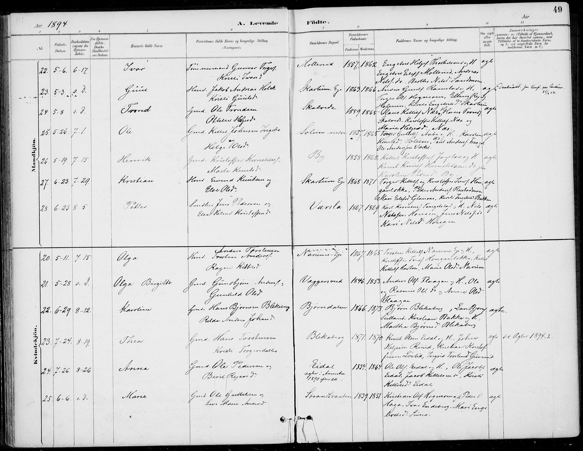 Sigdal kirkebøker, AV/SAKO-A-245/F/Fb/L0001: Parish register (official) no. II 1, 1888-1900, p. 49