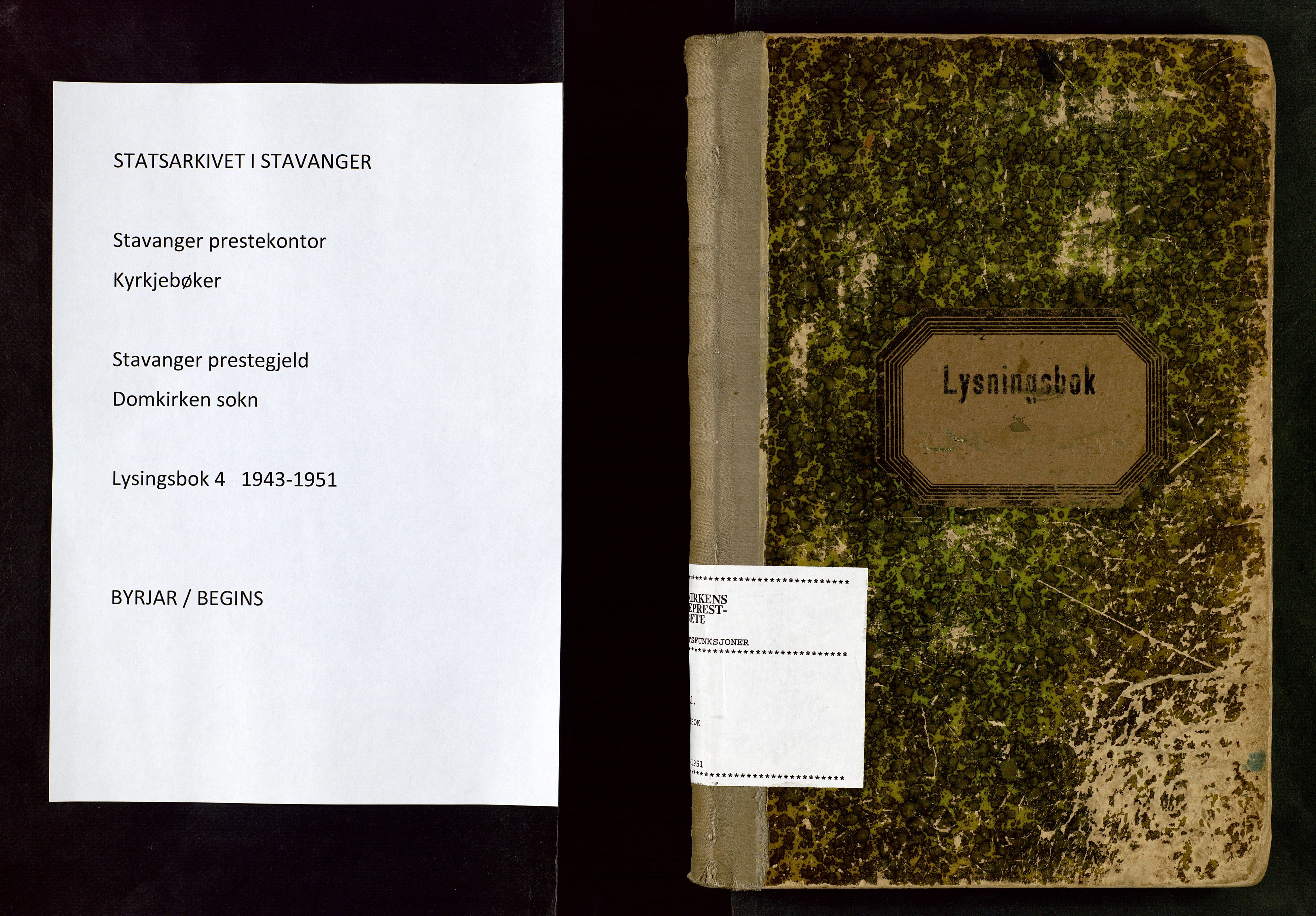Domkirken sokneprestkontor, SAST/A-101812/001/70/705BB/L0004: Banns register no. 4, 1943-1951
