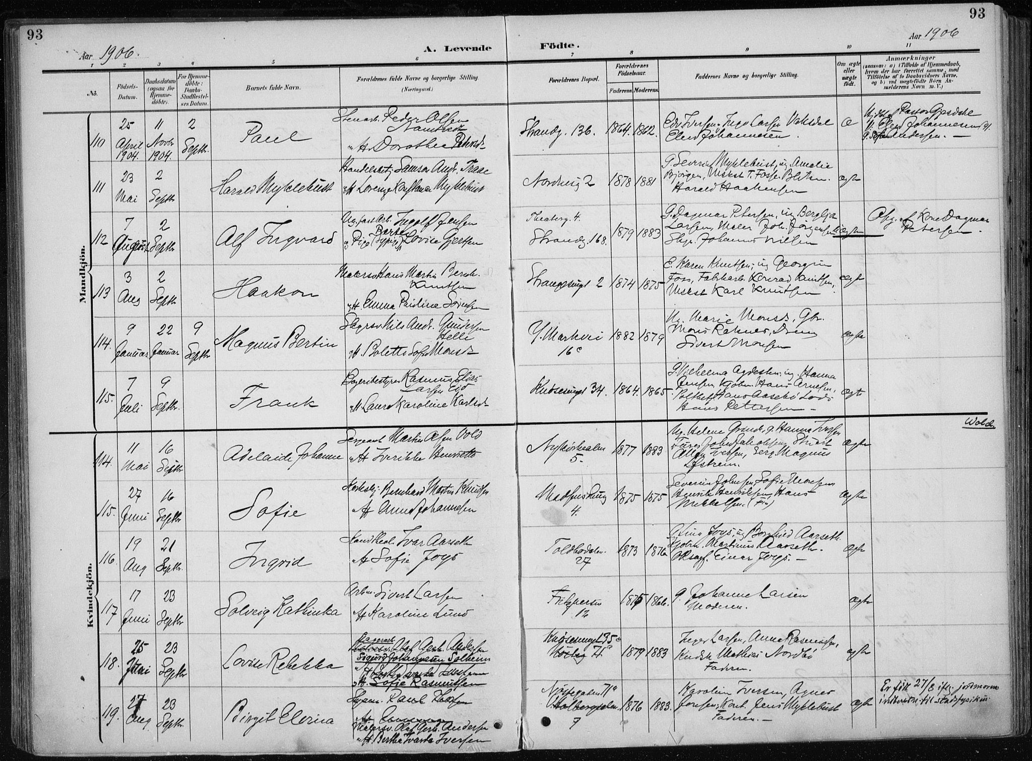 Nykirken Sokneprestembete, AV/SAB-A-77101/H/Haa/L0019: Parish register (official) no. B 7, 1904-1916, p. 93