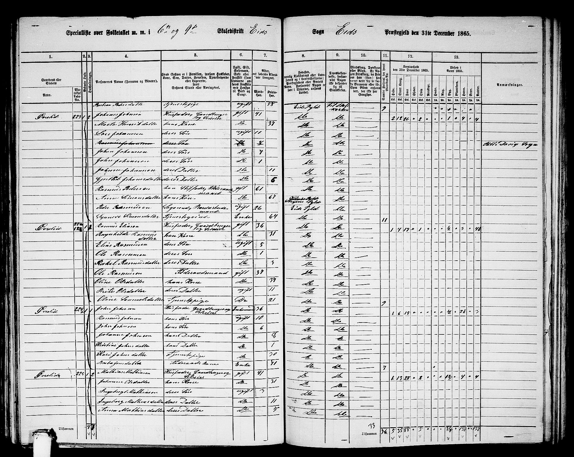 RA, 1865 census for Eid, 1865, p. 144