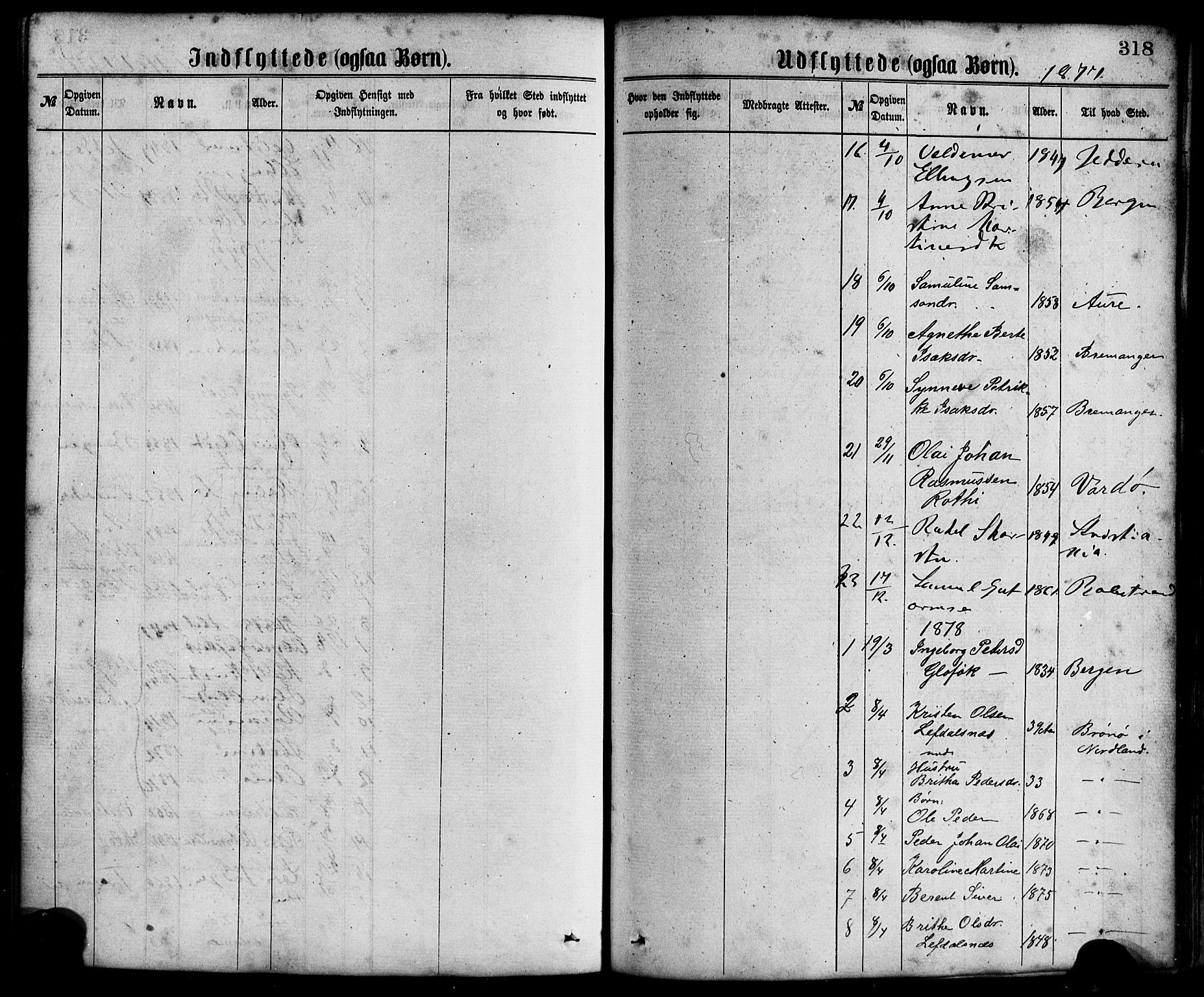 Davik sokneprestembete, AV/SAB-A-79701/H/Haa/Haaa/L0006: Parish register (official) no. A 6, 1867-1881, p. 318