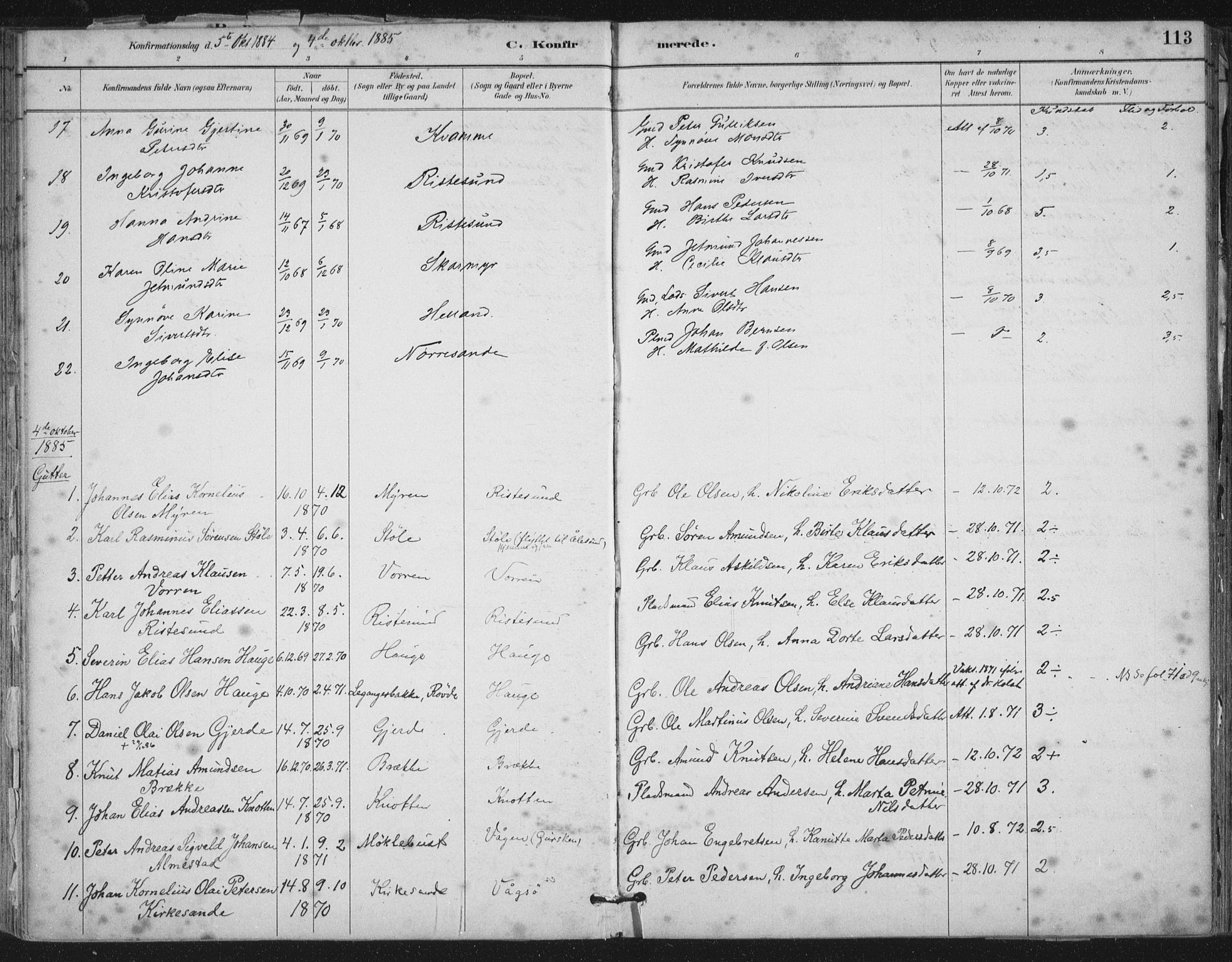 Ministerialprotokoller, klokkerbøker og fødselsregistre - Møre og Romsdal, AV/SAT-A-1454/503/L0037: Parish register (official) no. 503A05, 1884-1900, p. 113