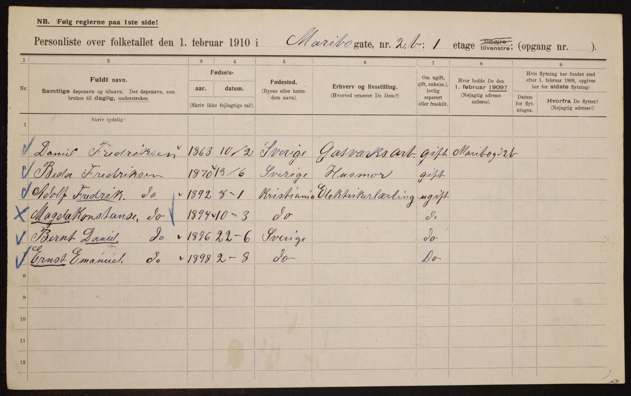 OBA, Municipal Census 1910 for Kristiania, 1910, p. 58376