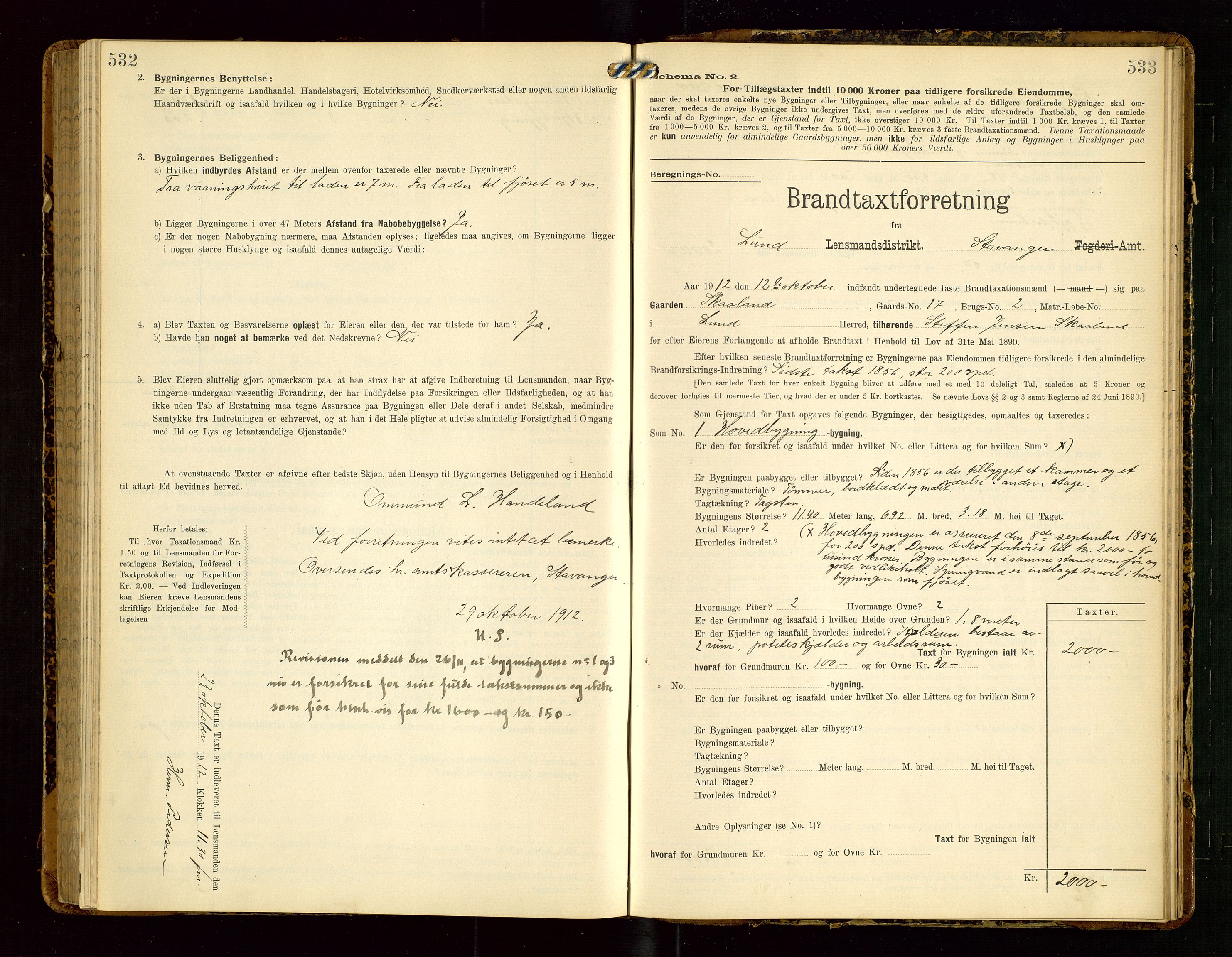 Lund lensmannskontor, SAST/A-100303/Gob/L0002: "Brandtakstprotokol", 1908-1918, p. 532-533