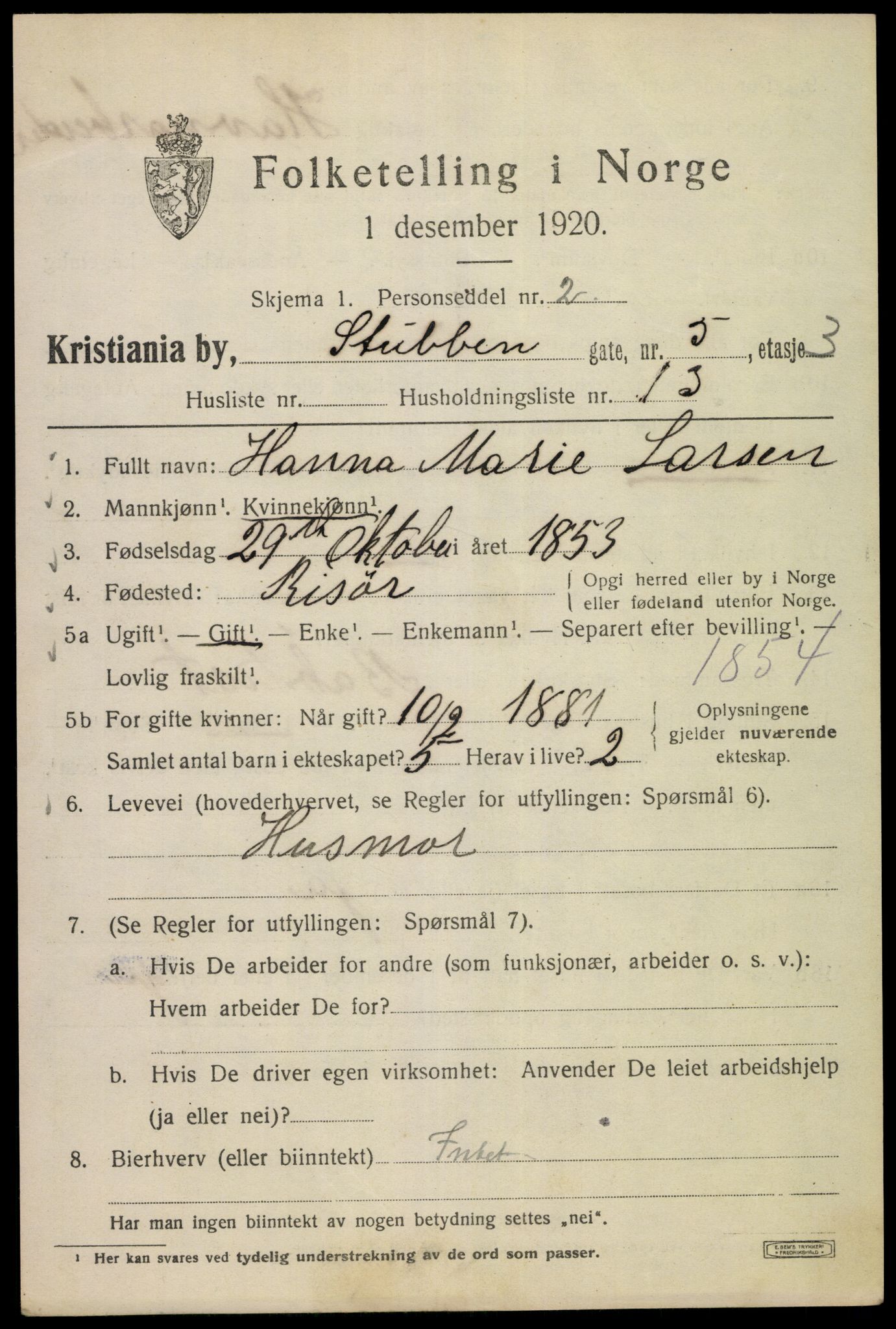 SAO, 1920 census for Kristiania, 1920, p. 553443